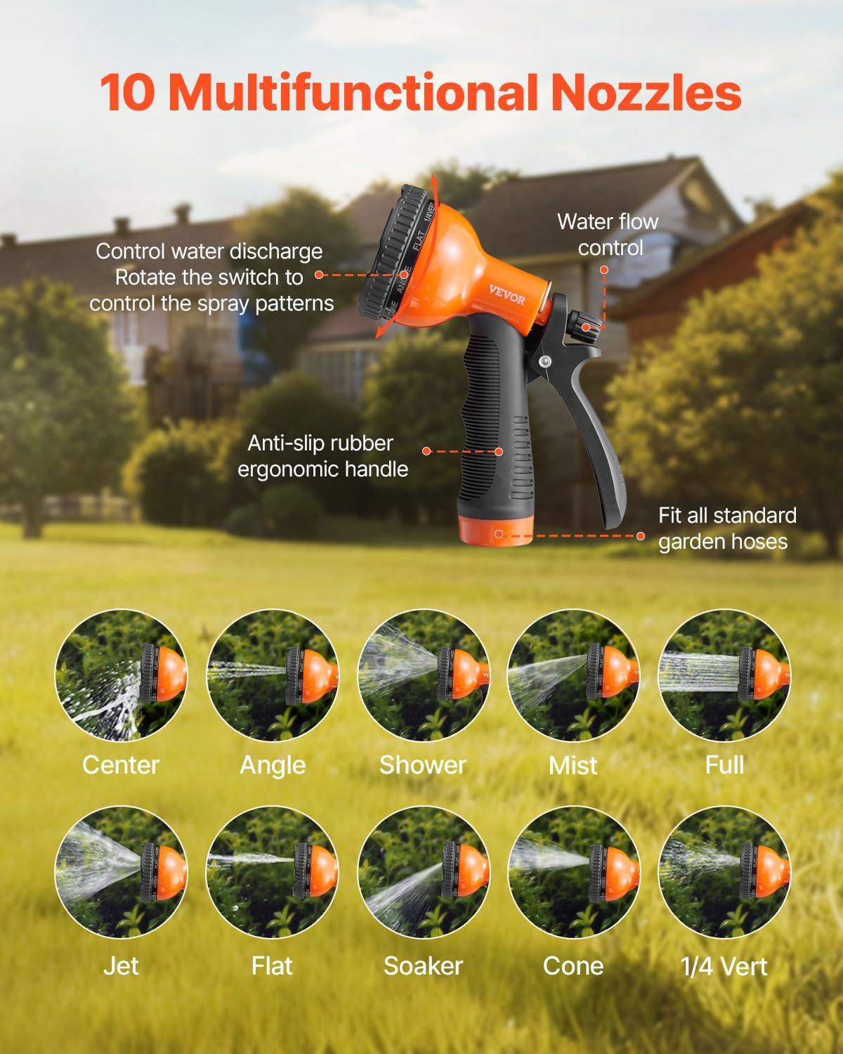 image:imageVEVOR Garden Hose Metal 100FT Heavy Duty Stainless Steel Water Hose Flexible No Kink amp Tangle Puncture Resistant amp Rust Proof Lightweight w 10Function Spray Nozzle for Yard Outdoor Gardening75 ft with 10 Function Spray Nozzle