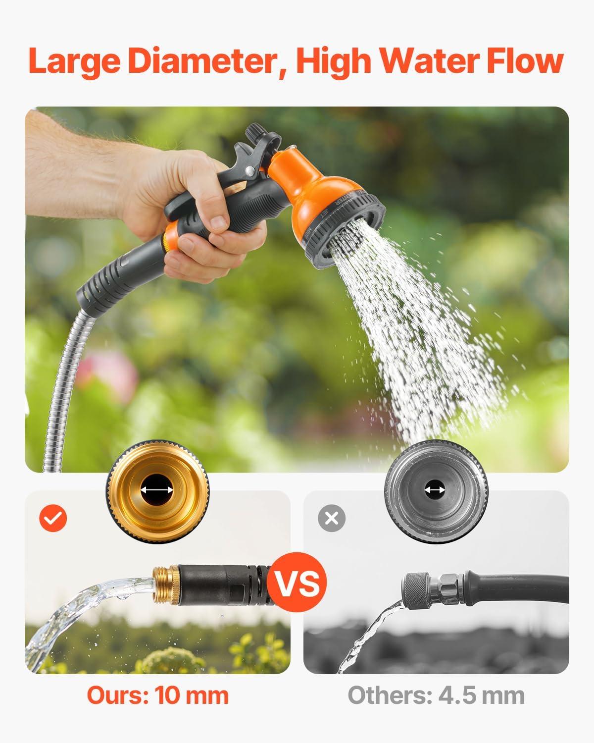 image:imageVEVOR Garden Hose Metal 100FT Heavy Duty Stainless Steel Water Hose Flexible No Kink amp Tangle Puncture Resistant amp Rust Proof Lightweight w 10Function Spray Nozzle for Yard Outdoor Gardening25 ft with 10 Function Spray Nozzle