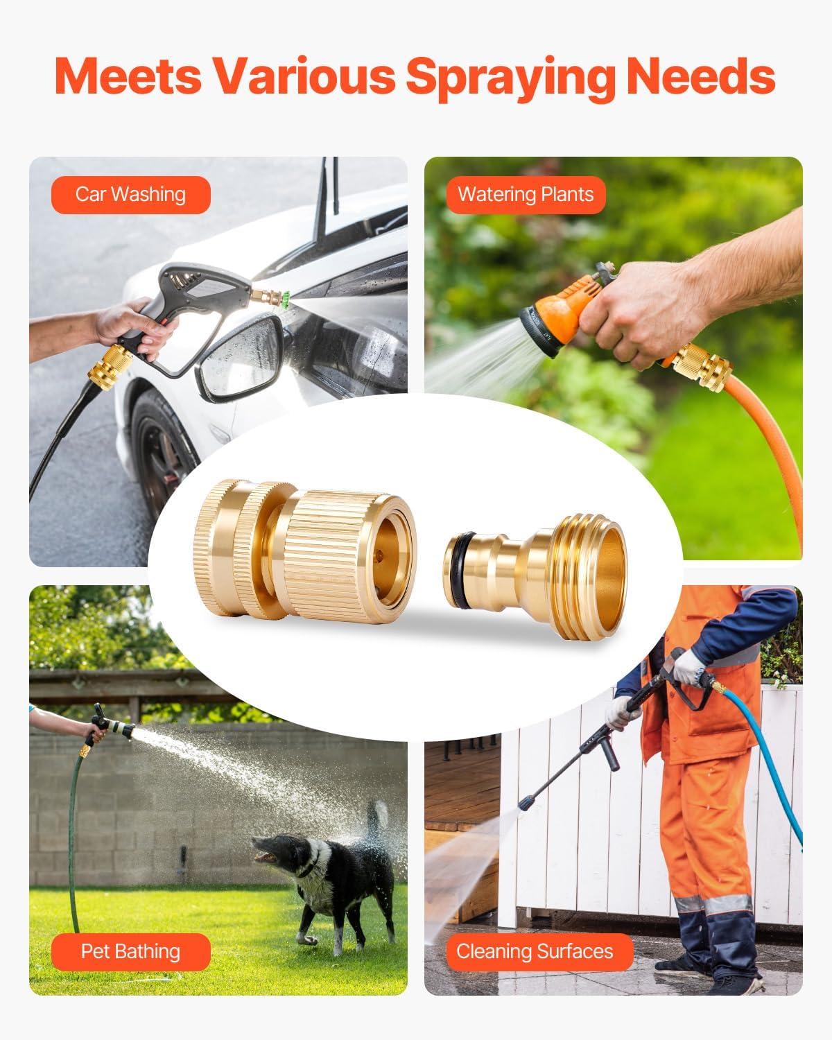 image:imageVEVOR Garden Hose Quick Connect 34 inch Male amp Female 200 PSI Heavy Duty Solid Brass Quick Connector 2 Sets Garden Hose Fitting No Leak Water Hoses Connectors with Gaskets