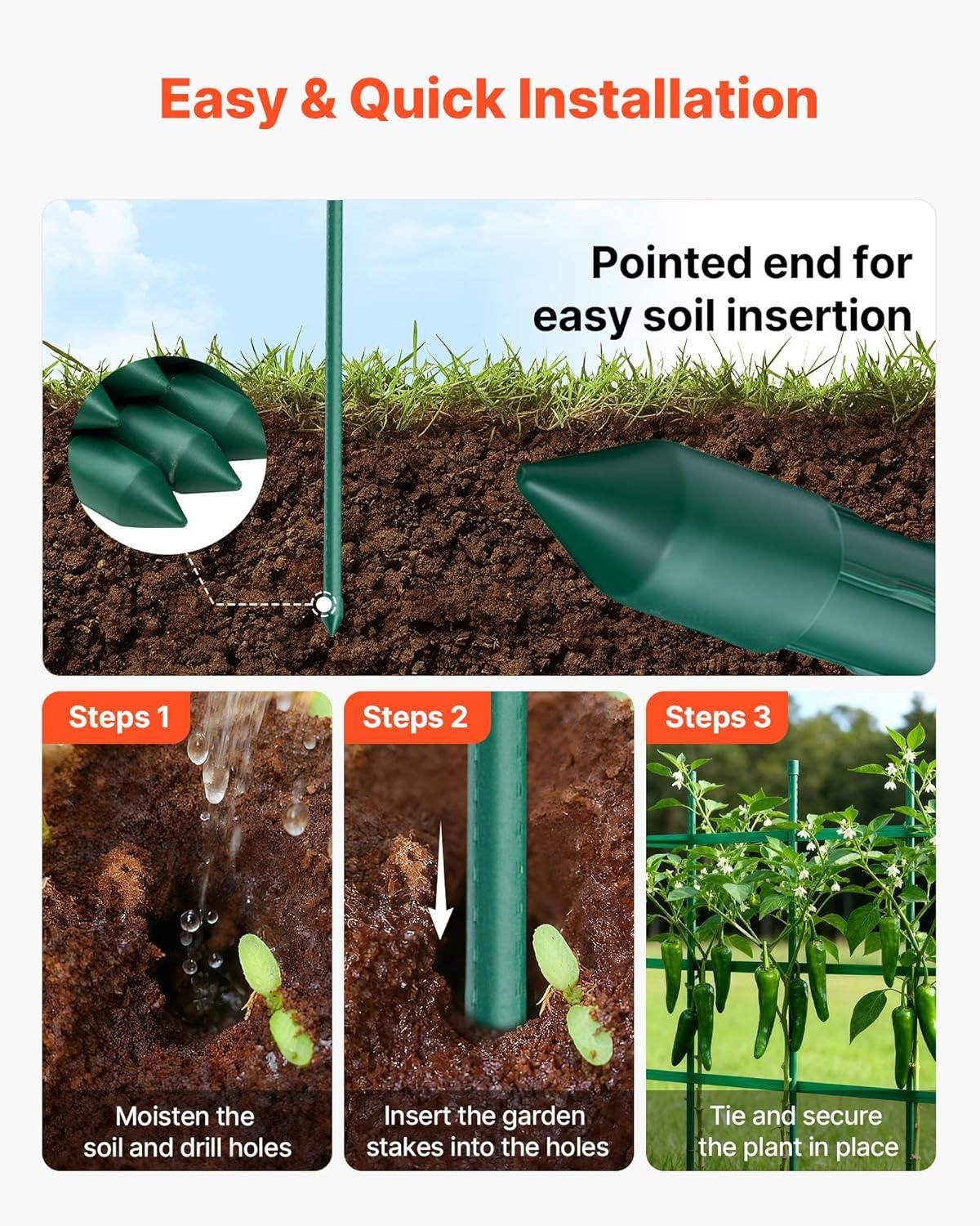 image:imageVEVOR Garden Stakes 25 Pack 8268 inch Plastic Coated Metal Tomato Stakes Garden Sticks for Plants Support with Pointed End and NonSlip Bumps for Growing Climbing Plants Outdoor Vegetables12m11mm