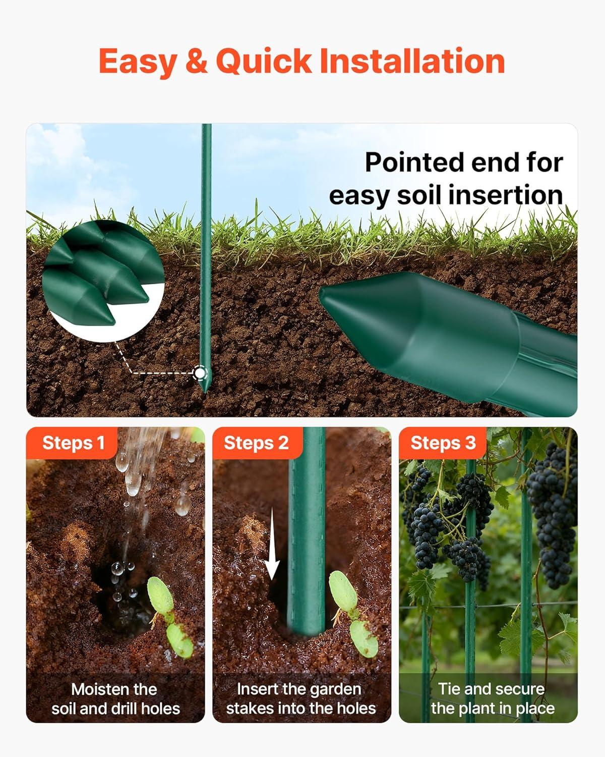 image:imageVEVOR Garden Stakes 25 Pack 8268 inch Plastic Coated Metal Tomato Stakes Garden Sticks for Plants Support with Pointed End and NonSlip Bumps for Growing Climbing Plants Outdoor Vegetables24m20mm
