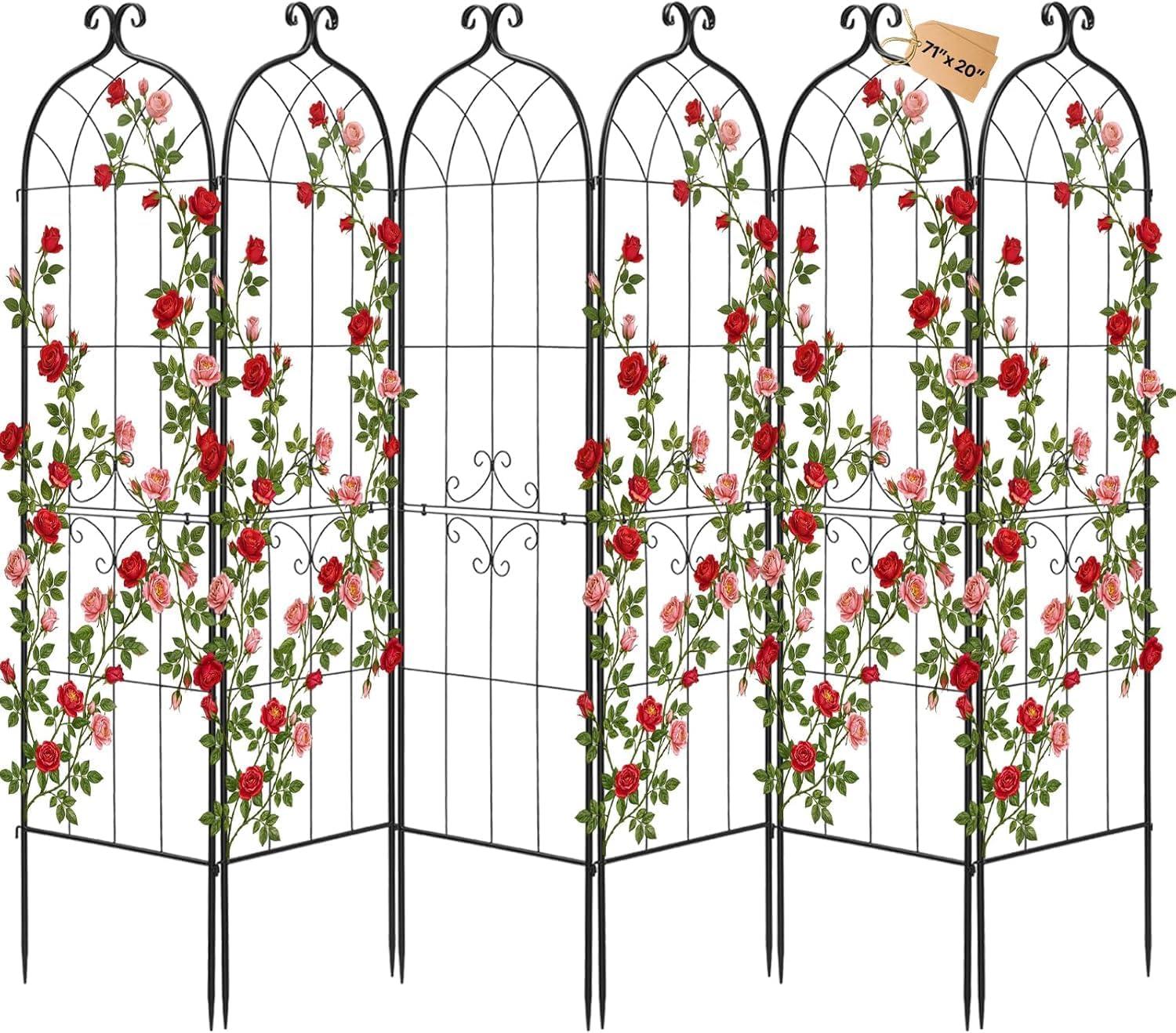image:imageVEVOR Garden Trellis 71 x 20 inch Rose Trellis 4 Packs Garden Flower Rose Trellises with PowderCoated Finish amp Convenient Locking Design Plant Support Trellises for Flowers Vegetables Roses6 PacksStyle2