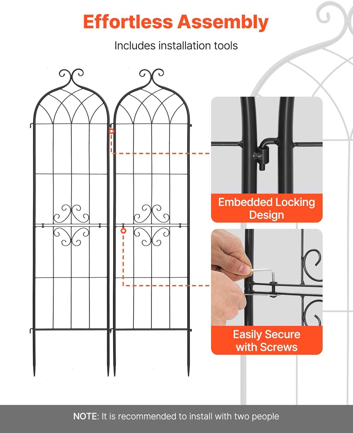 image:imageVEVOR Garden Trellis 71 x 20 inch Rose Trellis 4 Packs Garden Flower Rose Trellises with PowderCoated Finish amp Convenient Locking Design Plant Support Trellises for Flowers Vegetables Roses4 PacksStyle2