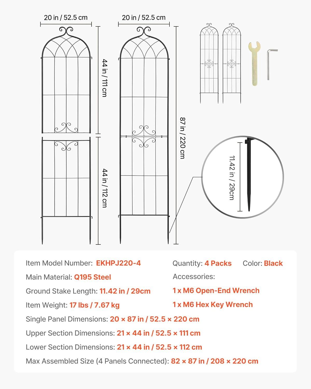 image:imageVEVOR Garden Trellis 71 x 20 inch Rose Trellis 4 Packs Garden Flower Rose Trellises with PowderCoated Finish amp Convenient Locking Design Plant Support Trellises for Flowers Vegetables Roses4 PacksStyle2