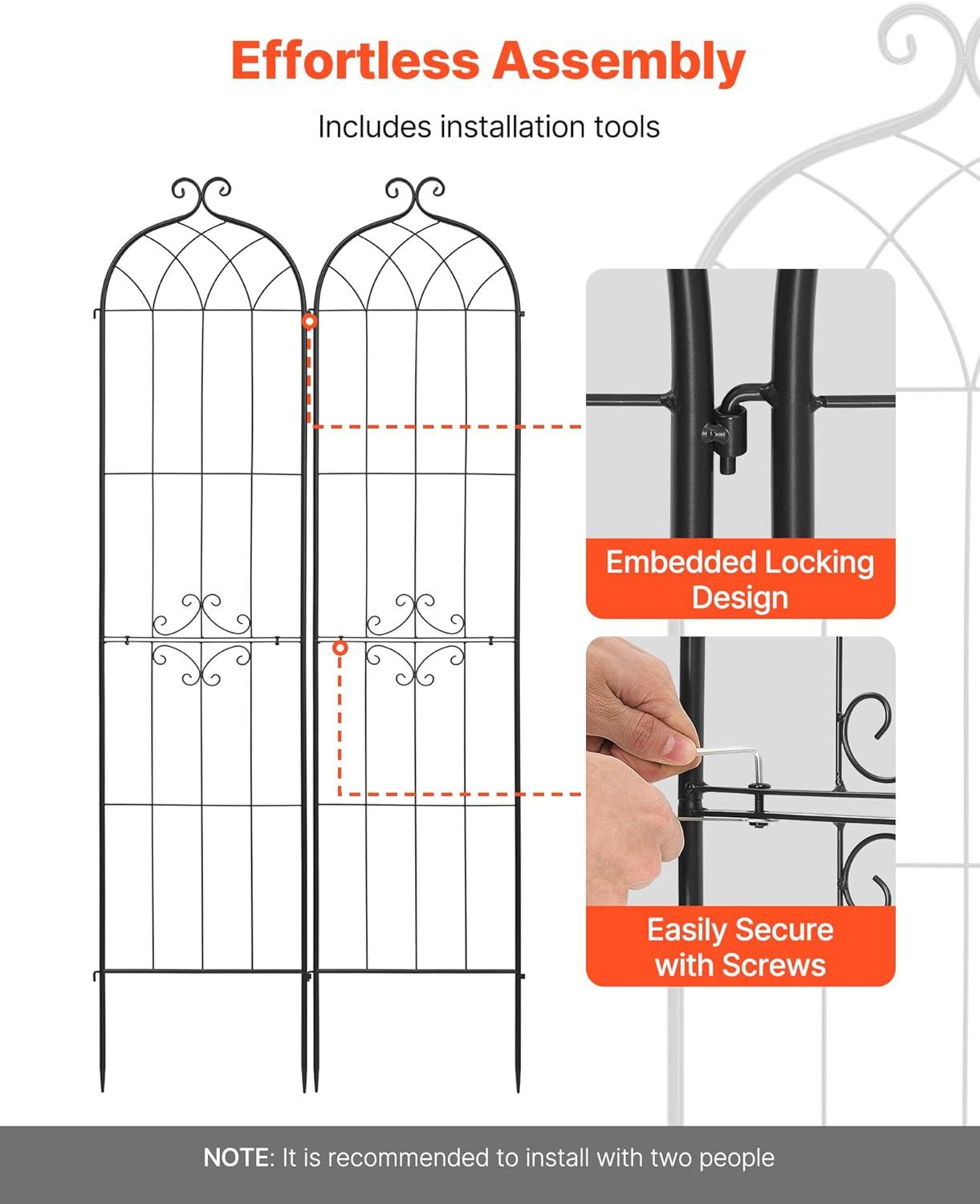 image:imageVEVOR Garden Trellis 71 x 20 inch Rose Trellis 4 Packs Garden Flower Rose Trellises with PowderCoated Finish amp Convenient Locking Design Plant Support Trellises for Flowers Vegetables Roses4 PacksStyle2