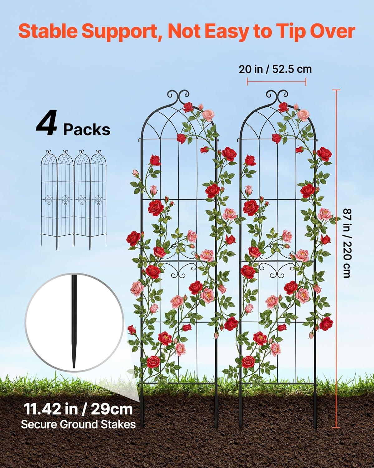 image:imageVEVOR Garden Trellis 71 x 20 inch Rose Trellis 4 Packs Garden Flower Rose Trellises with PowderCoated Finish amp Convenient Locking Design Plant Support Trellises for Flowers Vegetables Roses4 PacksStyle2