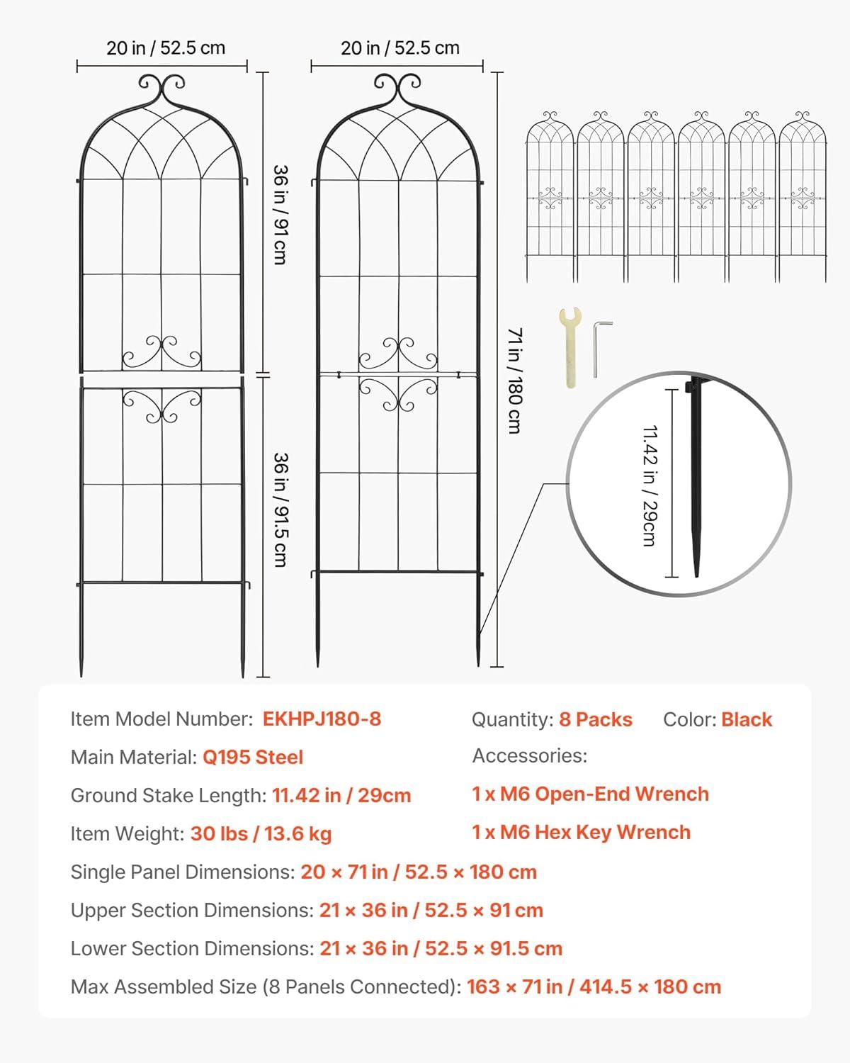 image:imageVEVOR Garden Trellis 71 x 20 inch Rose Trellis 4 Packs Garden Flower Rose Trellises with PowderCoated Finish amp Convenient Locking Design Plant Support Trellises for Flowers Vegetables Roses8 PacksStyle2