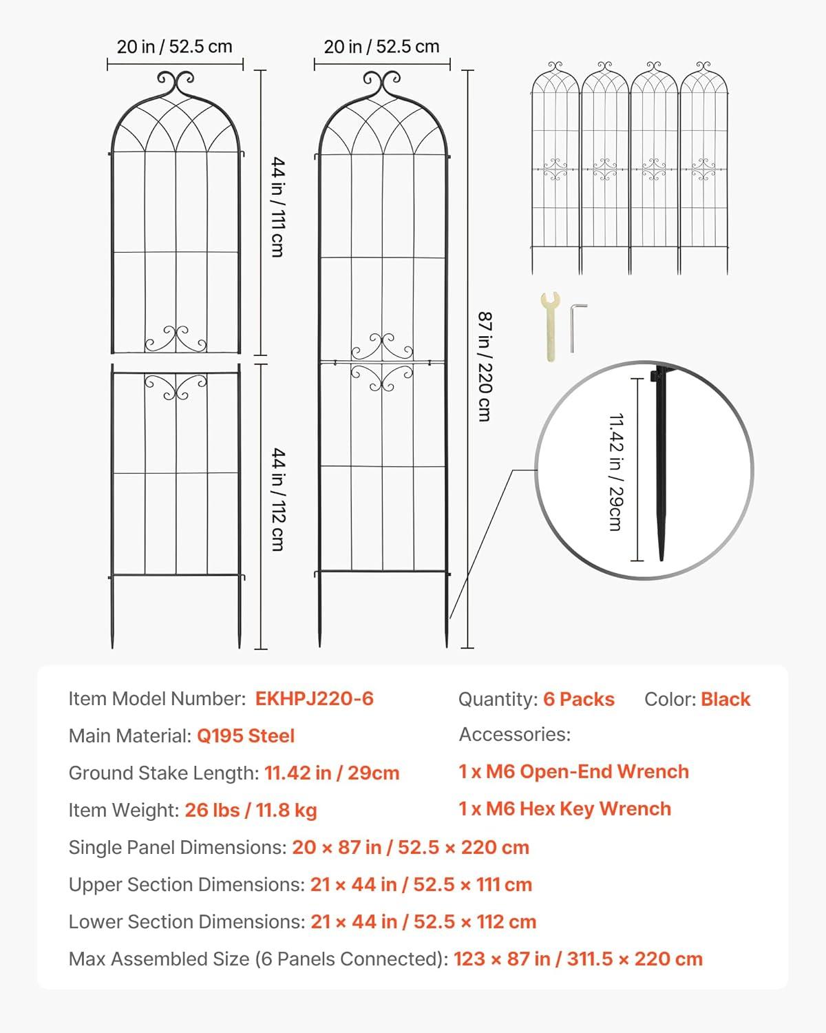 image:imageVEVOR Garden Trellis 71 x 20 inch Rose Trellis 4 Packs Garden Flower Rose Trellises with PowderCoated Finish amp Convenient Locking Design Plant Support Trellises for Flowers Vegetables Roses6 PacksStyle2