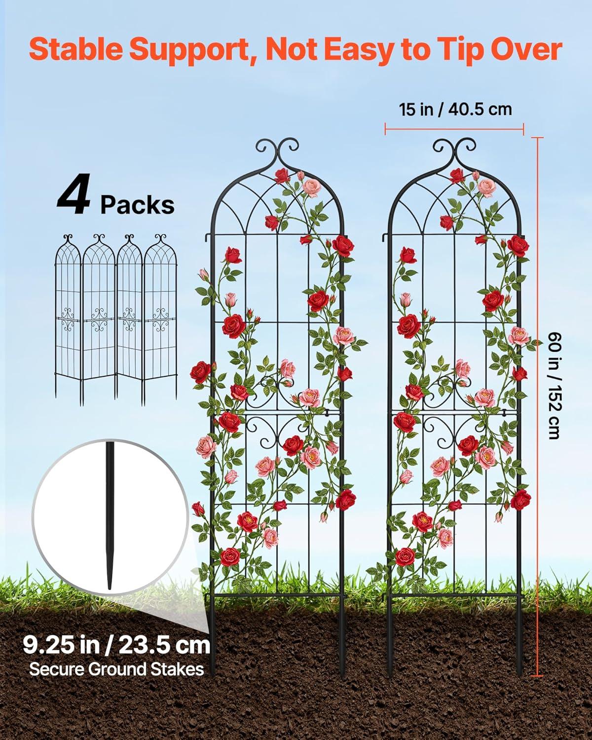 image:imageVEVOR Garden Trellis 71 x 20 inch Rose Trellis 4 Packs Garden Flower Rose Trellises with PowderCoated Finish amp Convenient Locking Design Plant Support Trellises for Flowers Vegetables Roses4 PacksStyle2