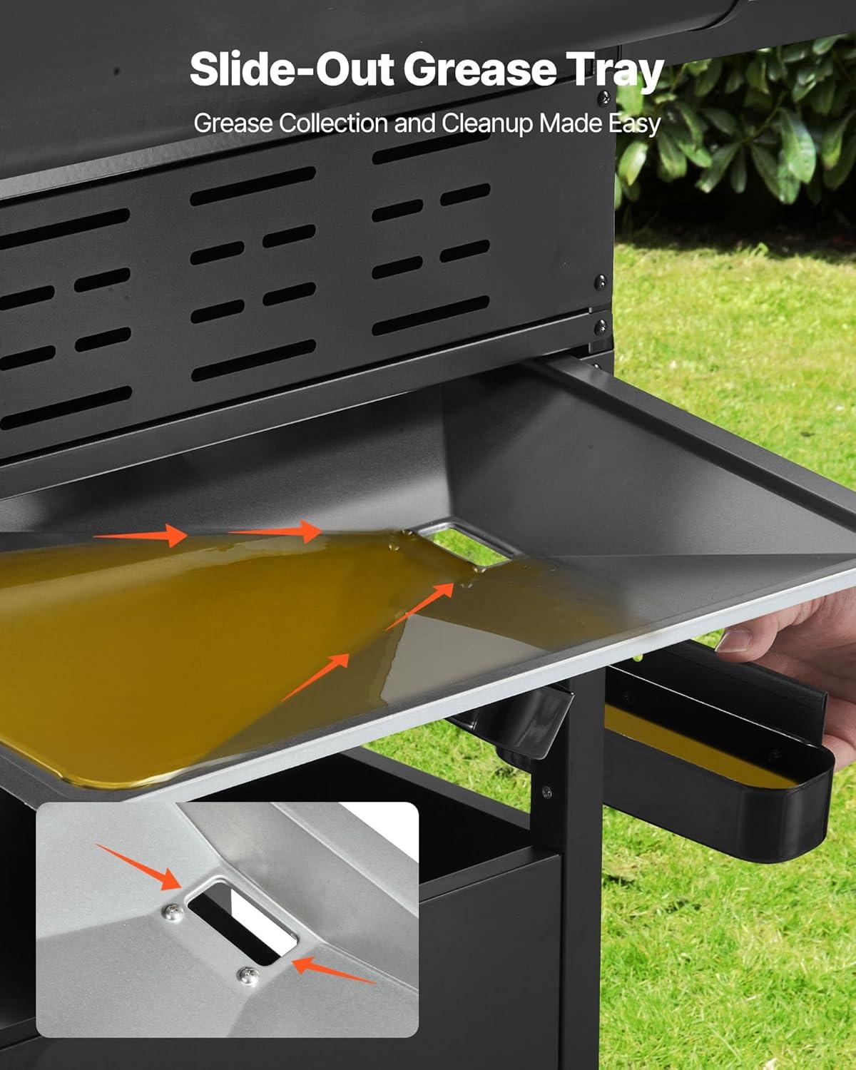 image:imageVEVOR Gas Grill 4 Burner Propane Gas Grill with Side Burner 425 SQIn Grilling Area Carbon Steel Enamel Grates Outdoor 52000 BTU Patio Garden BBQ Grills with Two Side Shelves Stainless Steel41 Burner Carbon Steel