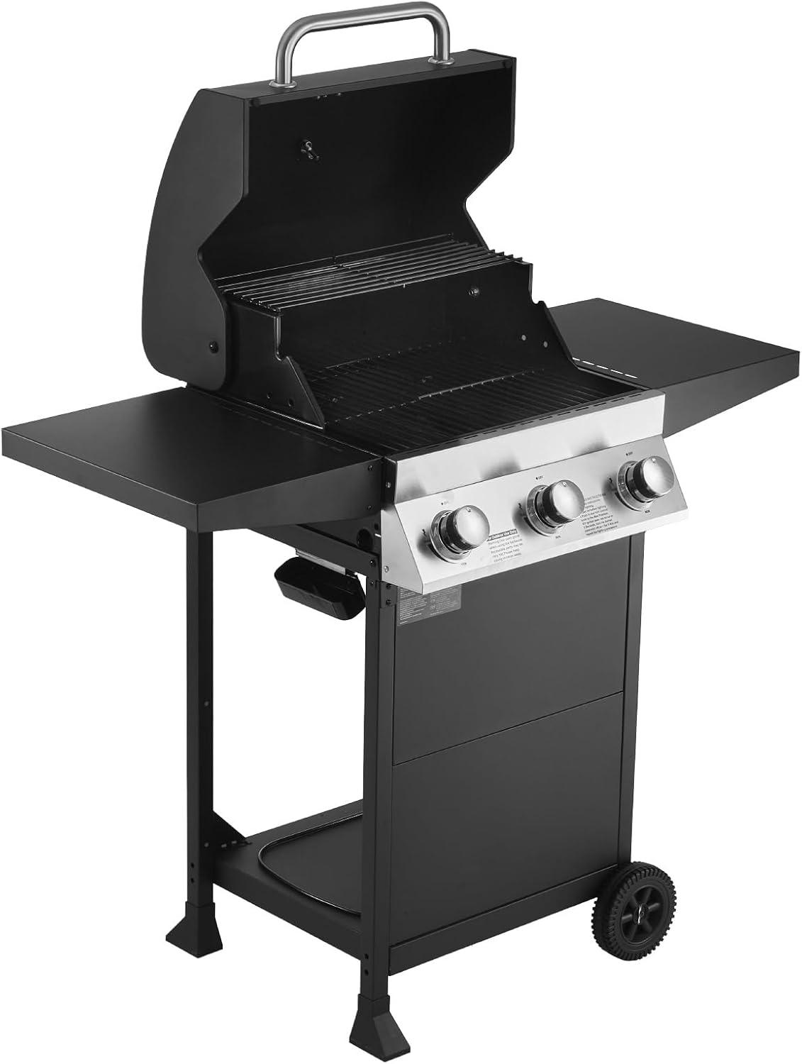 image:imageVEVOR Gas Grill 4 Burner Propane Gas Grill with Side Burner 425 SQIn Grilling Area Carbon Steel Enamel Grates Outdoor 52000 BTU Patio Garden BBQ Grills with Two Side Shelves Stainless Steel3 Burner Carbon Steel