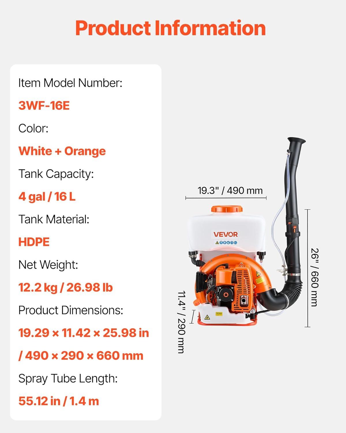 image:imageVEVOR Gas Powered Backpack Sprayer 265CC 09HP Engine Garden Sprayer with 65 Gallon Tank Large Area Coverage Lawn Spraying Machine with 24 in Wand amp Nozzles for Efficient Gardening amp Farming4 Gal Fogger Sprayer