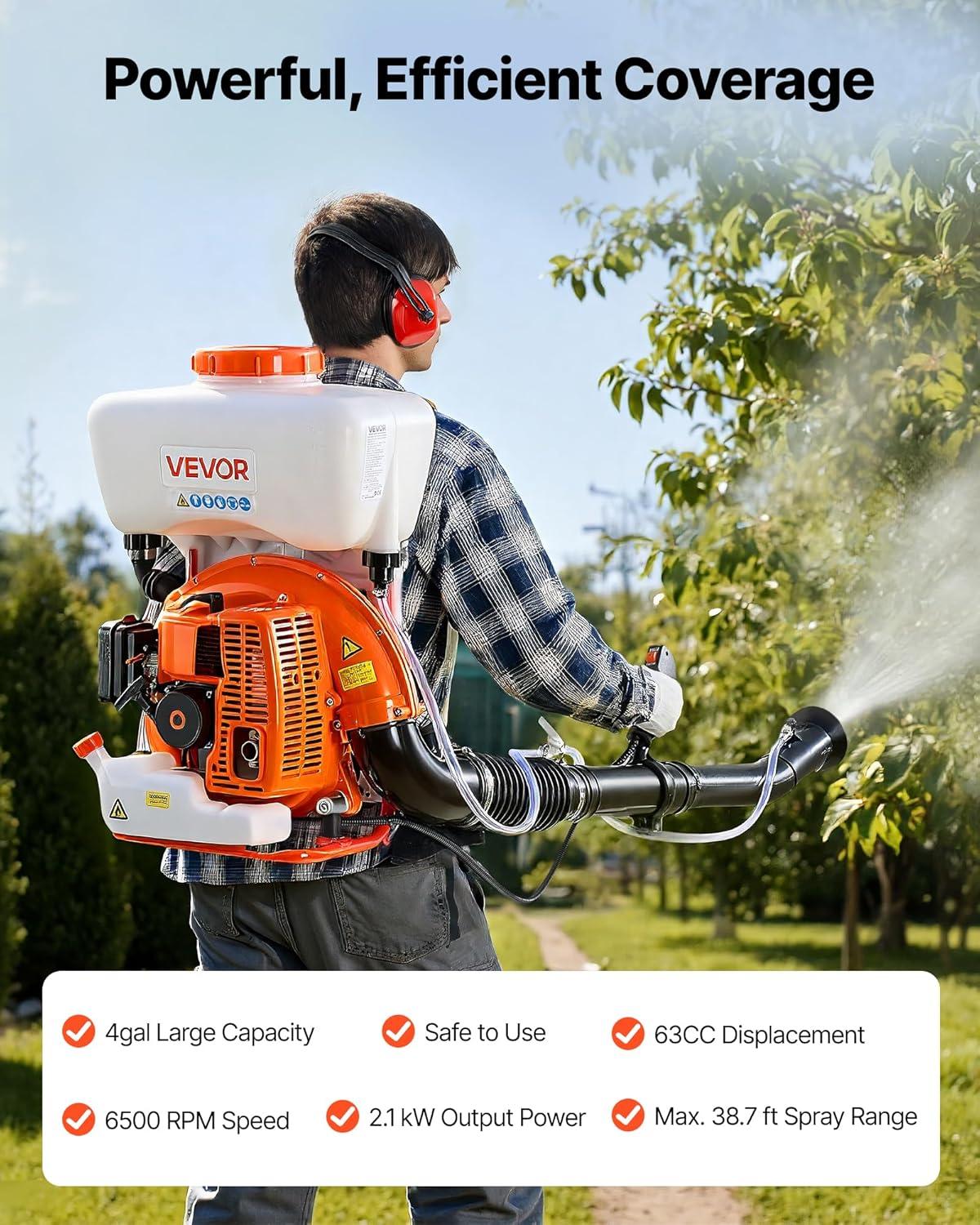 image:imageVEVOR Gas Powered Backpack Sprayer 265CC 09HP Engine Garden Sprayer with 65 Gallon Tank Large Area Coverage Lawn Spraying Machine with 24 in Wand amp Nozzles for Efficient Gardening amp Farming4 Gal Fogger Sprayer