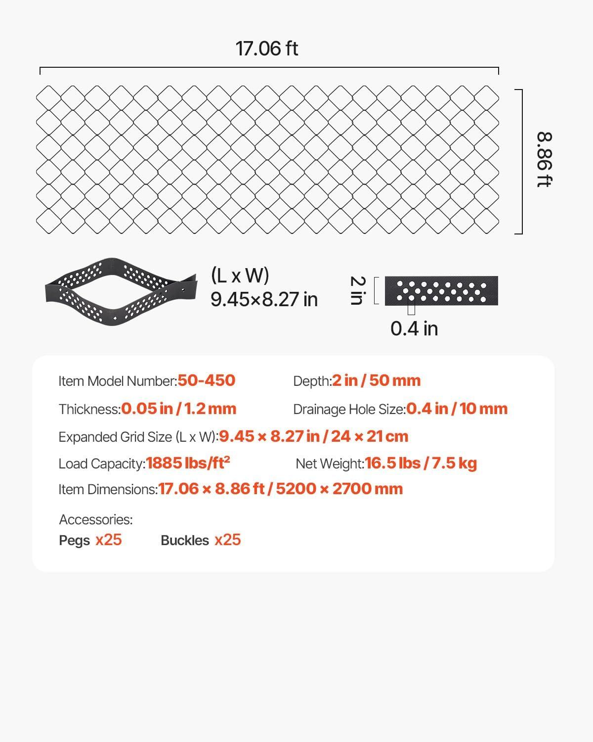 image:imageVEVOR Gravel Grid 2 Inch Depth 1706 x 886 FT 5200 x 2700 mm 1880 LBS Per Sq ft Grass Ground Retainer Permeable Geo Grids Driveway Stabilization for Garden Patio Walkway RV Parking Slopes
