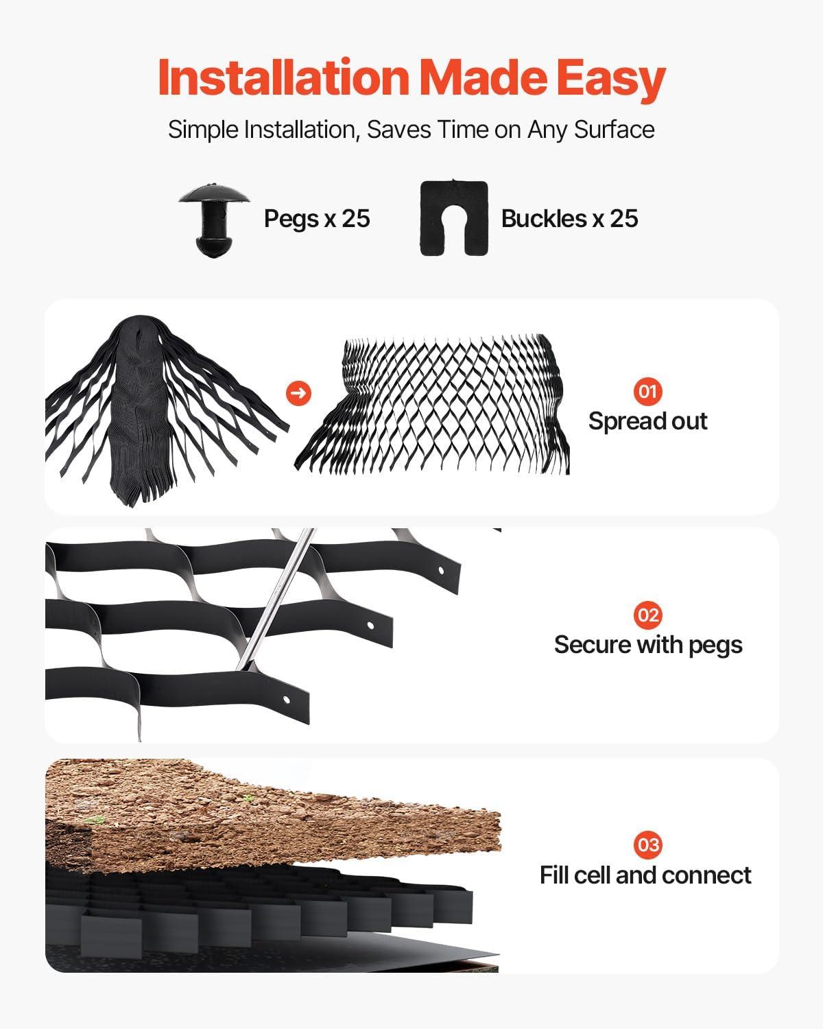 image:imageVEVOR Gravel Grid 2 Inch Depth 2687 x 394 FT 8200 x 1200 mm 1880 LBS Per Sq ft Grass Ground Retainer Permeable Geo Grids Driveway Stabilization for Garden Patio Walkway RV Parking Slopes