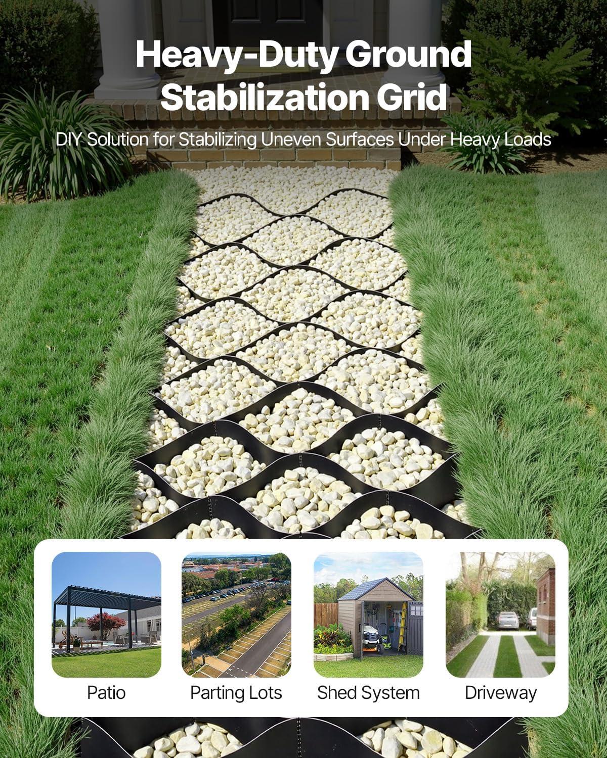 image:imageVEVOR Gravel Grid 2 Inch Depth 2687 x 394 FT 8200 x 1200 mm 1880 LBS Per Sq ft Grass Ground Retainer Permeable Geo Grids Driveway Stabilization for Garden Patio Walkway RV Parking Slopes
