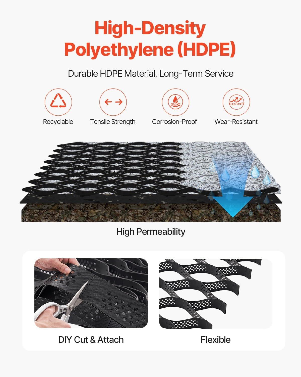 image:imageVEVOR Gravel Grid 2 Inch Depth 3281 x 984 FT 10000 x 3000 mm 1880 LBS Per Sq ft Grass Ground Retainer Permeable Geo Grids Driveway Stabilization for Garden Patio Walkway RV Parking Slopes1706 x 886 FT