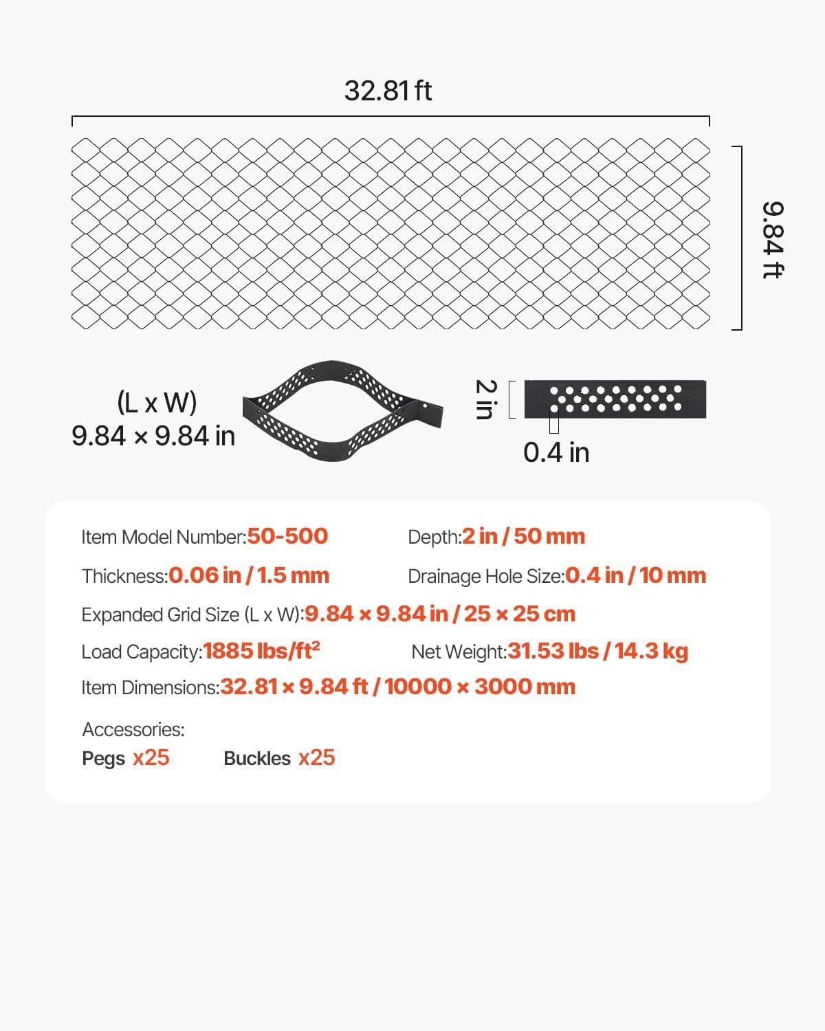 image:imageVEVOR Gravel Grid 2 Inch Depth 3281 x 984 FT 10000 x 3000 mm 1880 LBS Per Sq ft Grass Ground Retainer Permeable Geo Grids Driveway Stabilization for Garden Patio Walkway RV Parking Slopes3281 x 984 FT