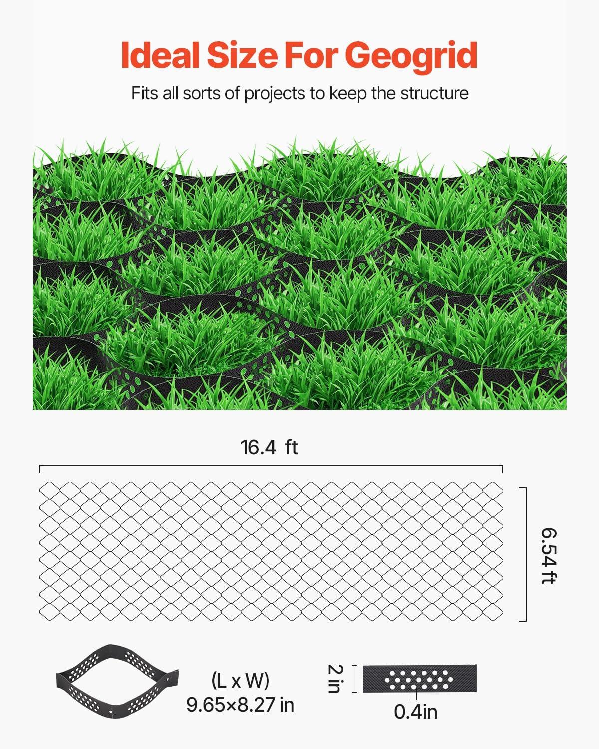 image:imageVEVOR Gravel Grid 2 Inch Depth 3281 x 984 FT 10000 x 3000 mm 1880 LBS Per Sq ft Grass Ground Retainer Permeable Geo Grids Driveway Stabilization for Garden Patio Walkway RV Parking Slopes164 x 65 FT