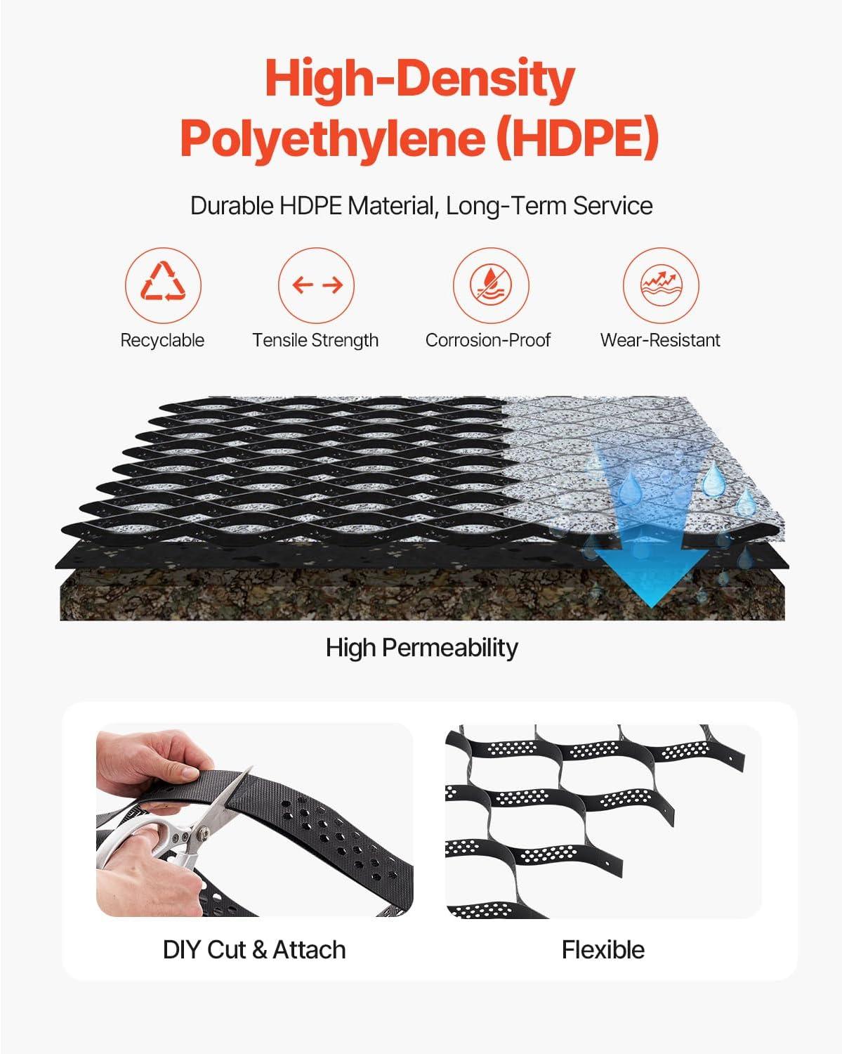image:imageVEVOR Gravel Grid 2 Inch Depth 3281 x 984 FT 10000 x 3000 mm 1880 LBS Per Sq ft Grass Ground Retainer Permeable Geo Grids Driveway Stabilization for Garden Patio Walkway RV Parking Slopes164 x 65 FT