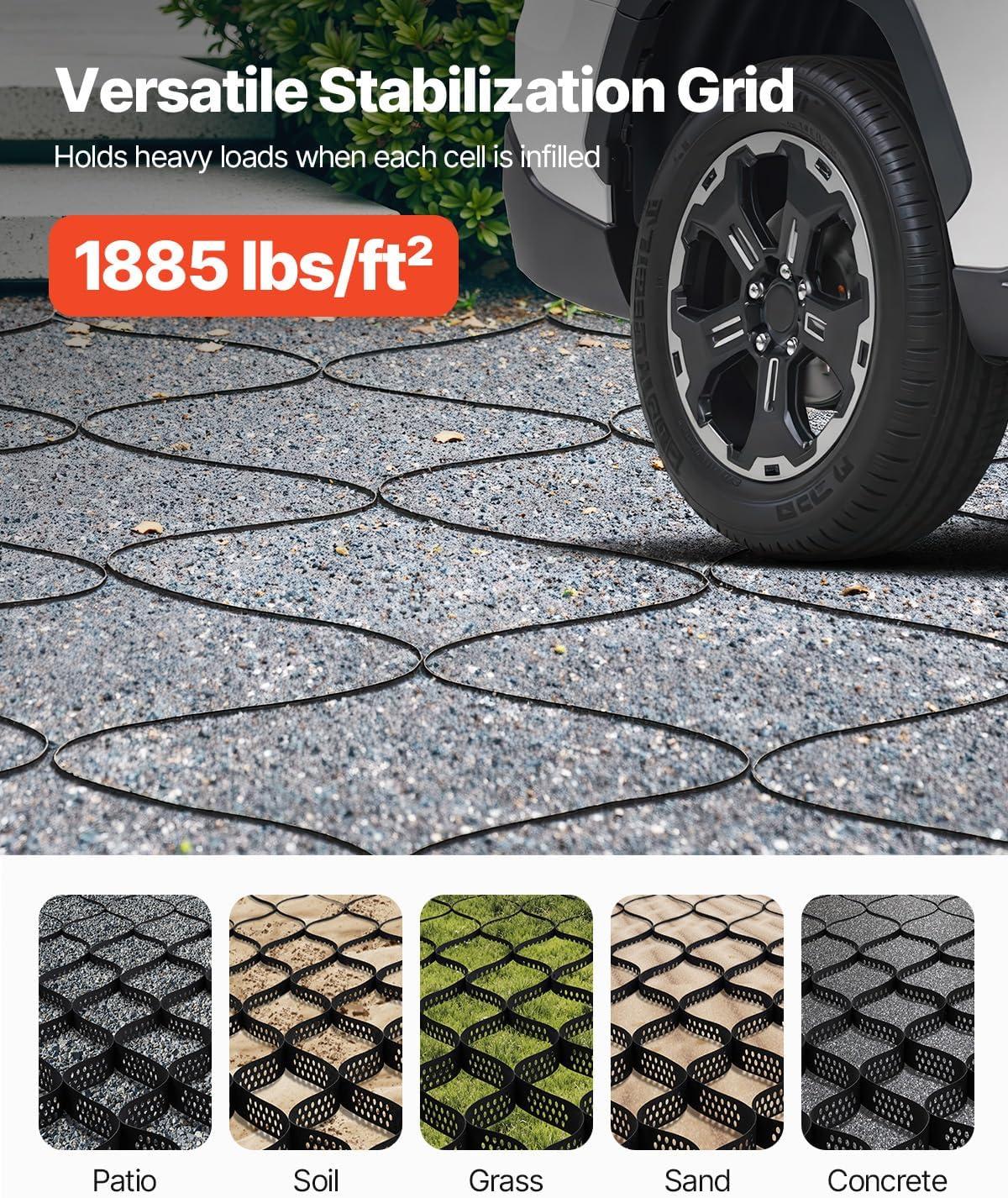 image:imageVEVOR Gravel Grid 2 Inch Depth 3281 x 984 FT 10000 x 3000 mm 1880 LBS Per Sq ft Grass Ground Retainer Permeable Geo Grids Driveway Stabilization for Garden Patio Walkway RV Parking Slopes164 x 65 FT