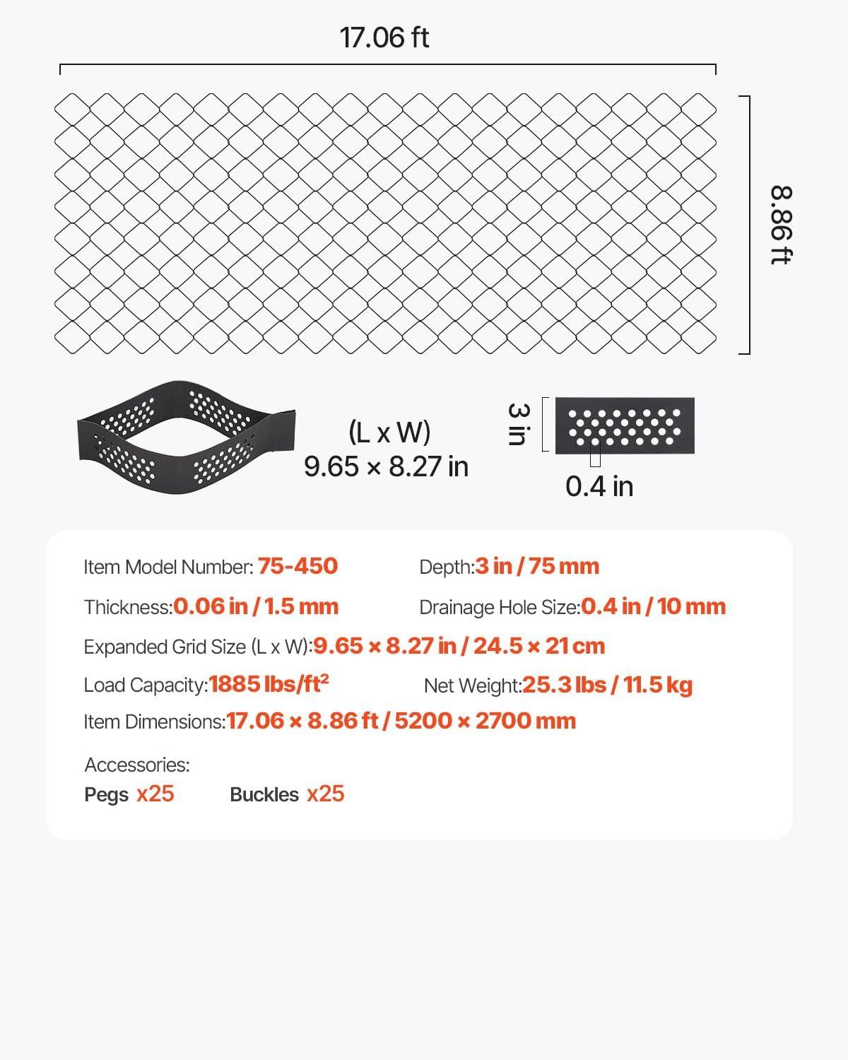 image:imageVEVOR Gravel Grid 2 Inch Depth 3281 x 984 FT 10000 x 3000 mm 1880 LBS Per Sq ft Grass Ground Retainer Permeable Geo Grids Driveway Stabilization for Garden Patio Walkway RV Parking Slopes1706 x 886 FT