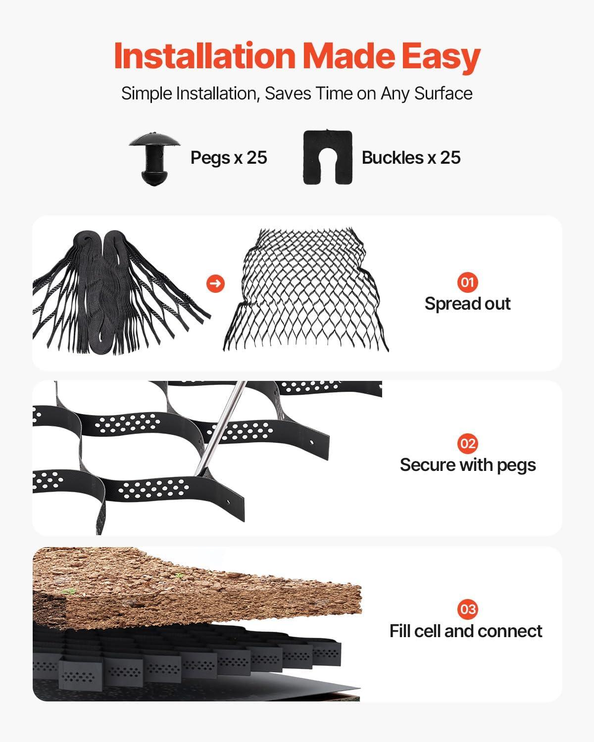 image:imageVEVOR Gravel Grid 2 Inch Depth 3281 x 984 FT 10000 x 3000 mm 1880 LBS Per Sq ft Grass Ground Retainer Permeable Geo Grids Driveway Stabilization for Garden Patio Walkway RV Parking Slopes164 x 65 FT
