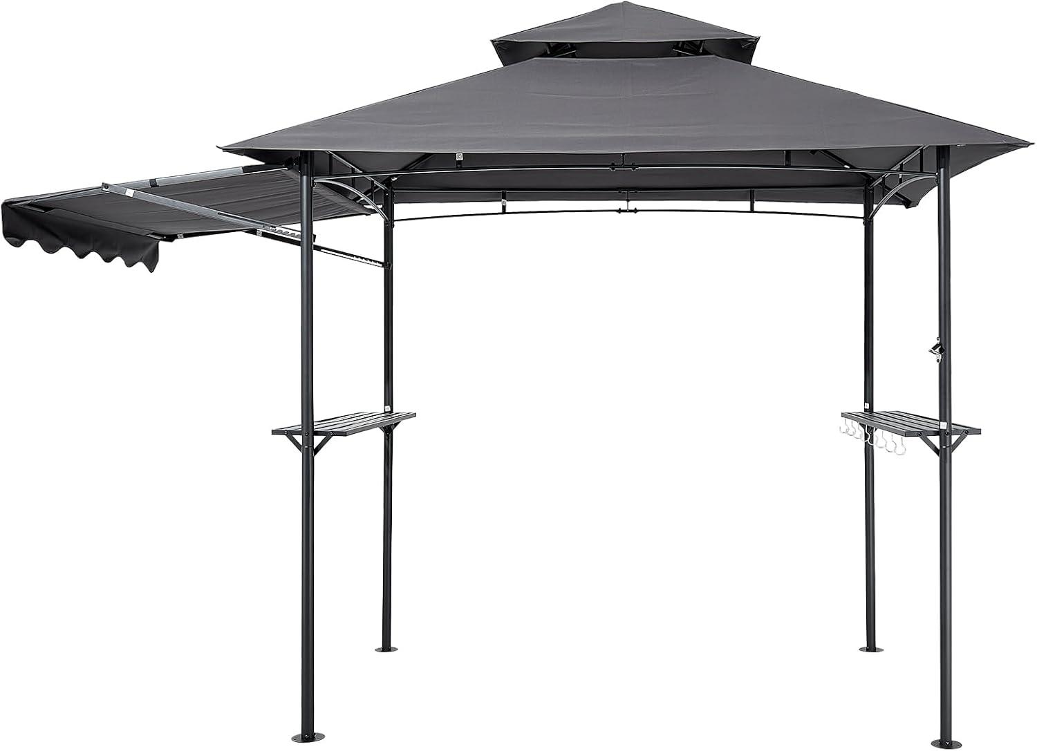 image:imageVEVOR Grill Gazebo 8 x 5 ft DoubleTiered Top BBQ Gazebo with Extra Awning PowderCoated Steel Patio Grill Shelter with 2 Side Shelves Bottle Opener amp Hooks Outdoor Grilling Canopy for GardenClassic Style with Extra Awning