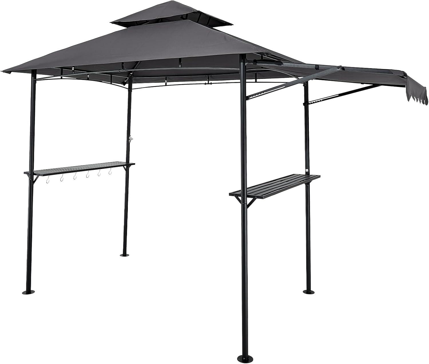 image:imageVEVOR Grill Gazebo 8 x 5 ft DoubleTiered Top BBQ Gazebo with Extra Awning PowderCoated Steel Patio Grill Shelter with 2 Side Shelves Bottle Opener amp Hooks Outdoor Grilling Canopy for GardenClassic Style with Extra Awning