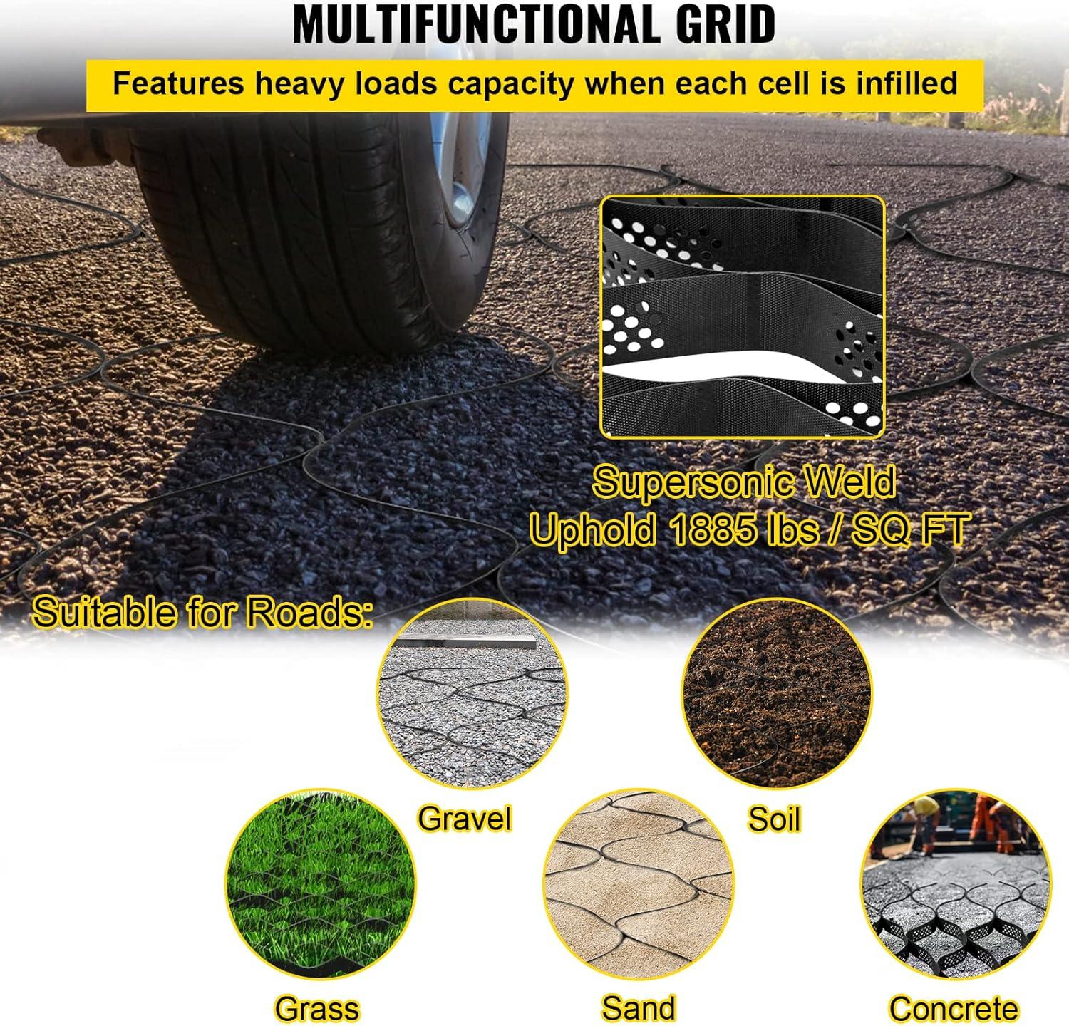 image:imageVEVOR Ground Grid 27 ft x 4 ft 1885 lbs per Sq Ft Load Geo Grid 2 Depth Permeable Stabilization System for DIY Patio Walkway Shed Base Light Vehicle Driveway Parking Lot Grass and Gravel25ft x 95ft