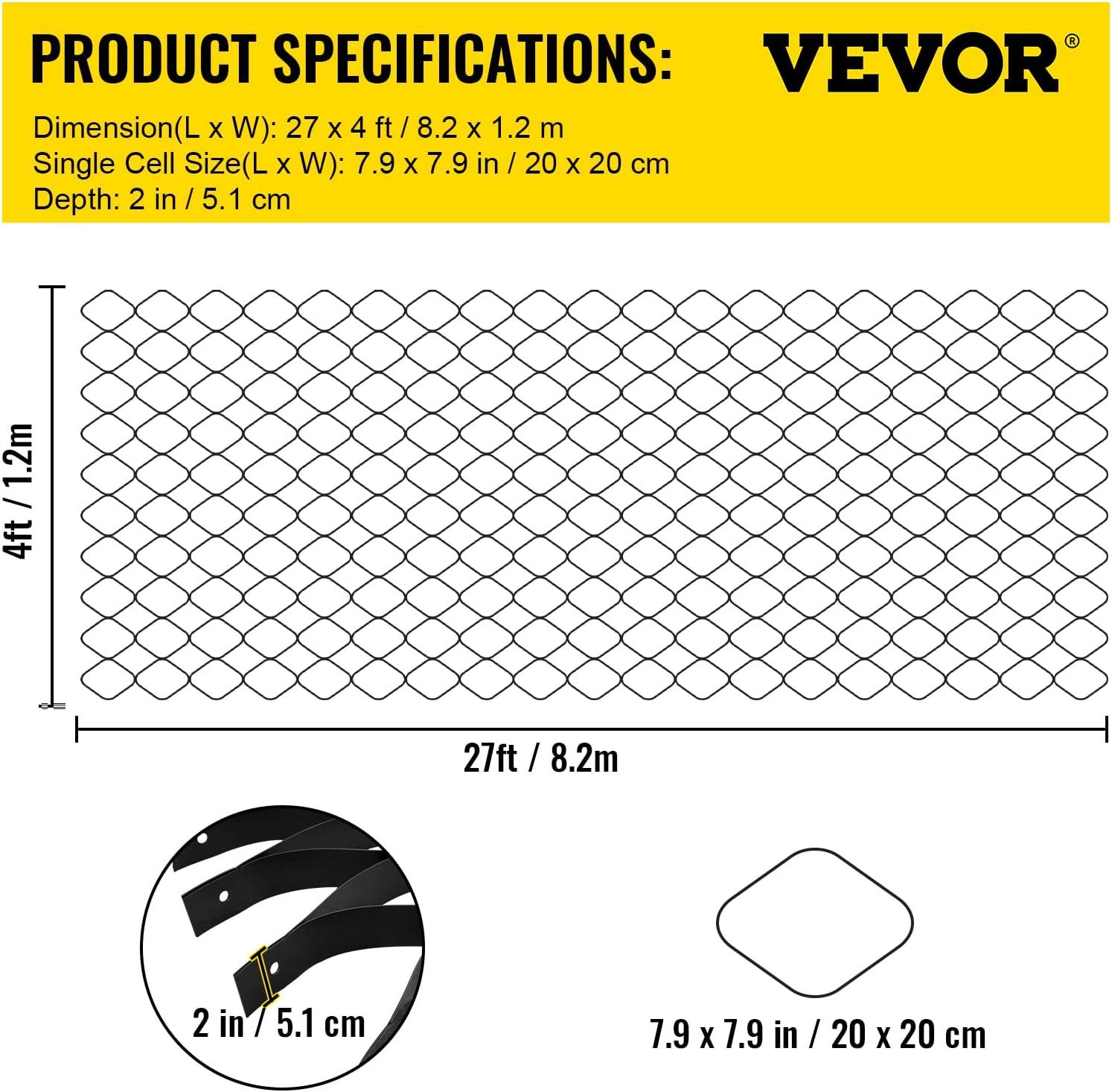 image:imageVEVOR Ground Grid 27 ft x 4 ft 1885 lbs per Sq Ft Load Geo Grid 2 Depth Permeable Stabilization System for DIY Patio Walkway Shed Base Light Vehicle Driveway Parking Lot Grass and Gravel27ft x 4ft