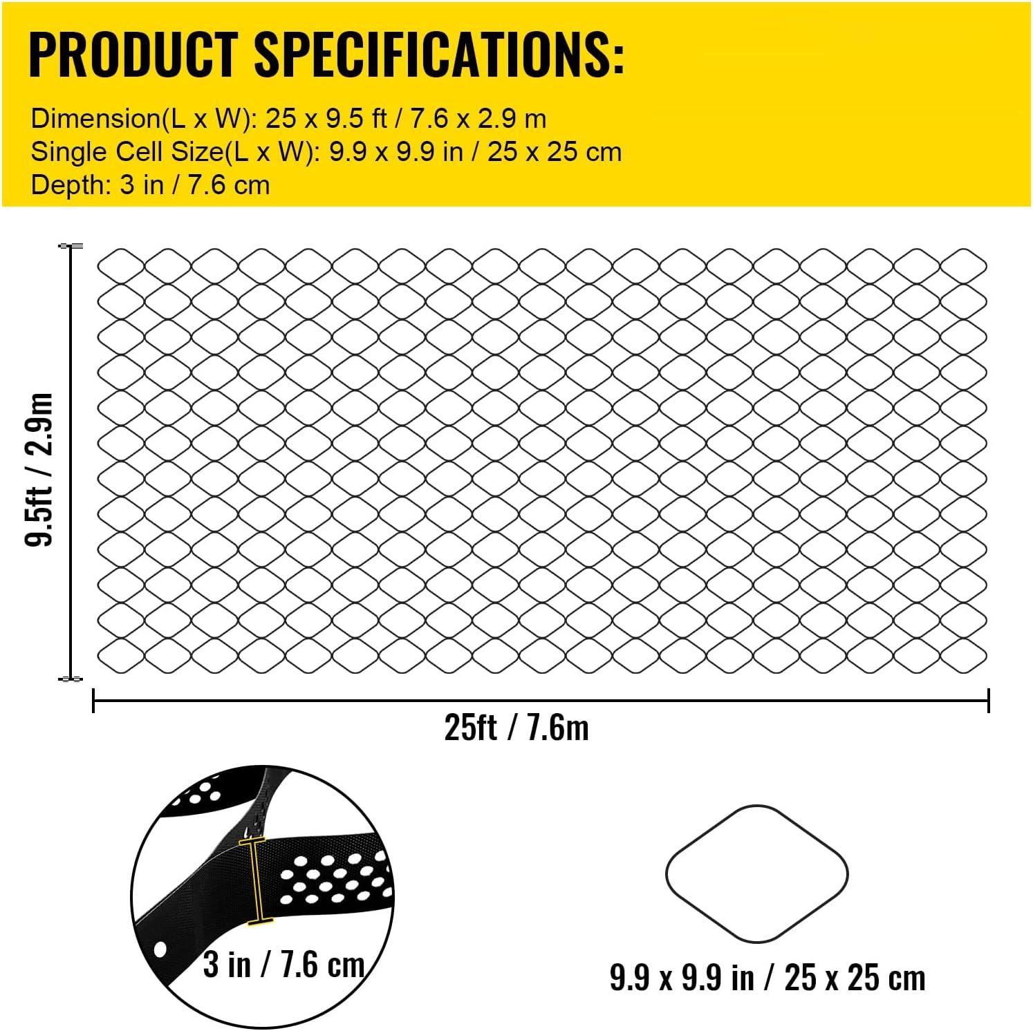 image:imageVEVOR Ground Grid 27 ft x 4 ft 1885 lbs per Sq Ft Load Geo Grid 2 Depth Permeable Stabilization System for DIY Patio Walkway Shed Base Light Vehicle Driveway Parking Lot Grass and Gravel25ft x 95ft