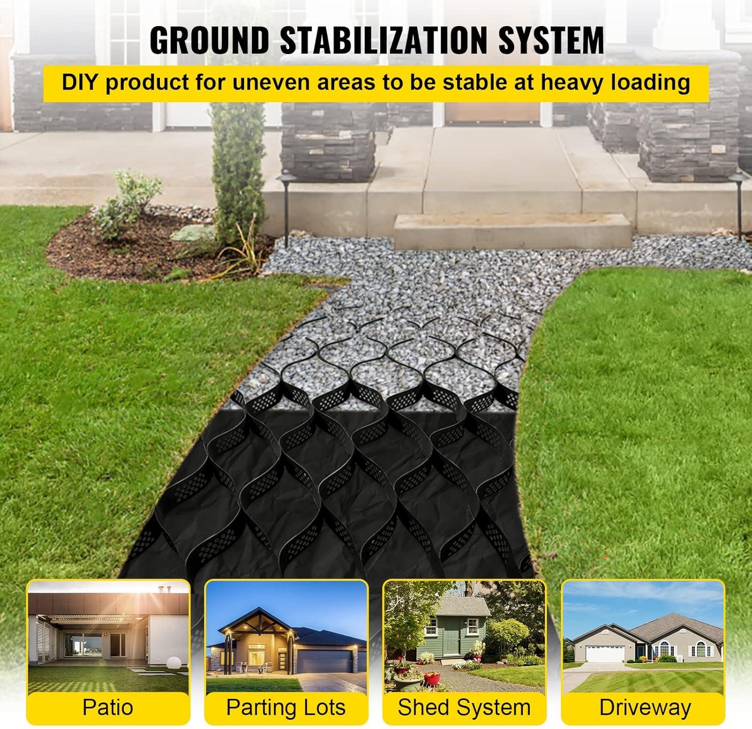 image:imageVEVOR Ground Grid 27 ft x 4 ft 1885 lbs per Sq Ft Load Geo Grid 2 Depth Permeable Stabilization System for DIY Patio Walkway Shed Base Light Vehicle Driveway Parking Lot Grass and Gravel25ft x 95ft