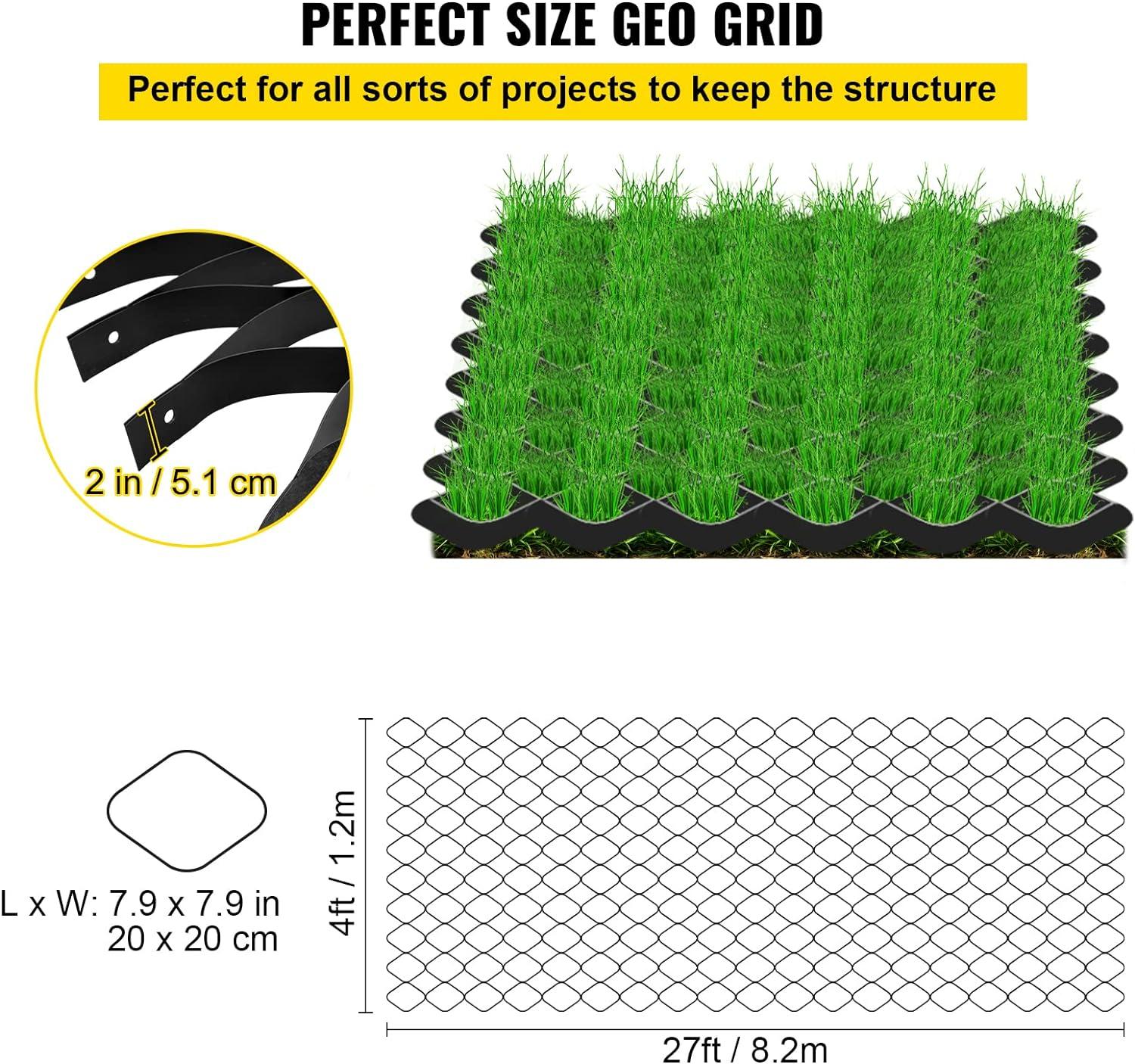 image:imageVEVOR Ground Grid 27 ft x 4 ft 1885 lbs per Sq Ft Load Geo Grid 2 Depth Permeable Stabilization System for DIY Patio Walkway Shed Base Light Vehicle Driveway Parking Lot Grass and Gravel27ft x 4ft