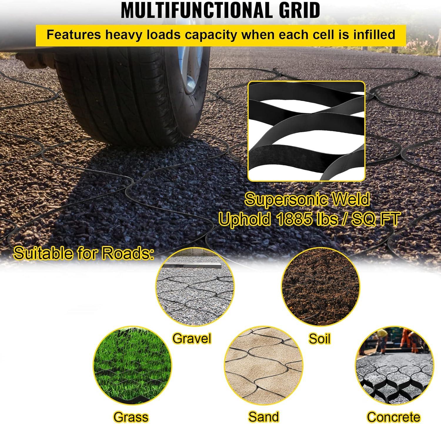 image:imageVEVOR Ground Grid 27 ft x 4 ft 1885 lbs per Sq Ft Load Geo Grid 2 Depth Permeable Stabilization System for DIY Patio Walkway Shed Base Light Vehicle Driveway Parking Lot Grass and Gravel27ft x 4ft
