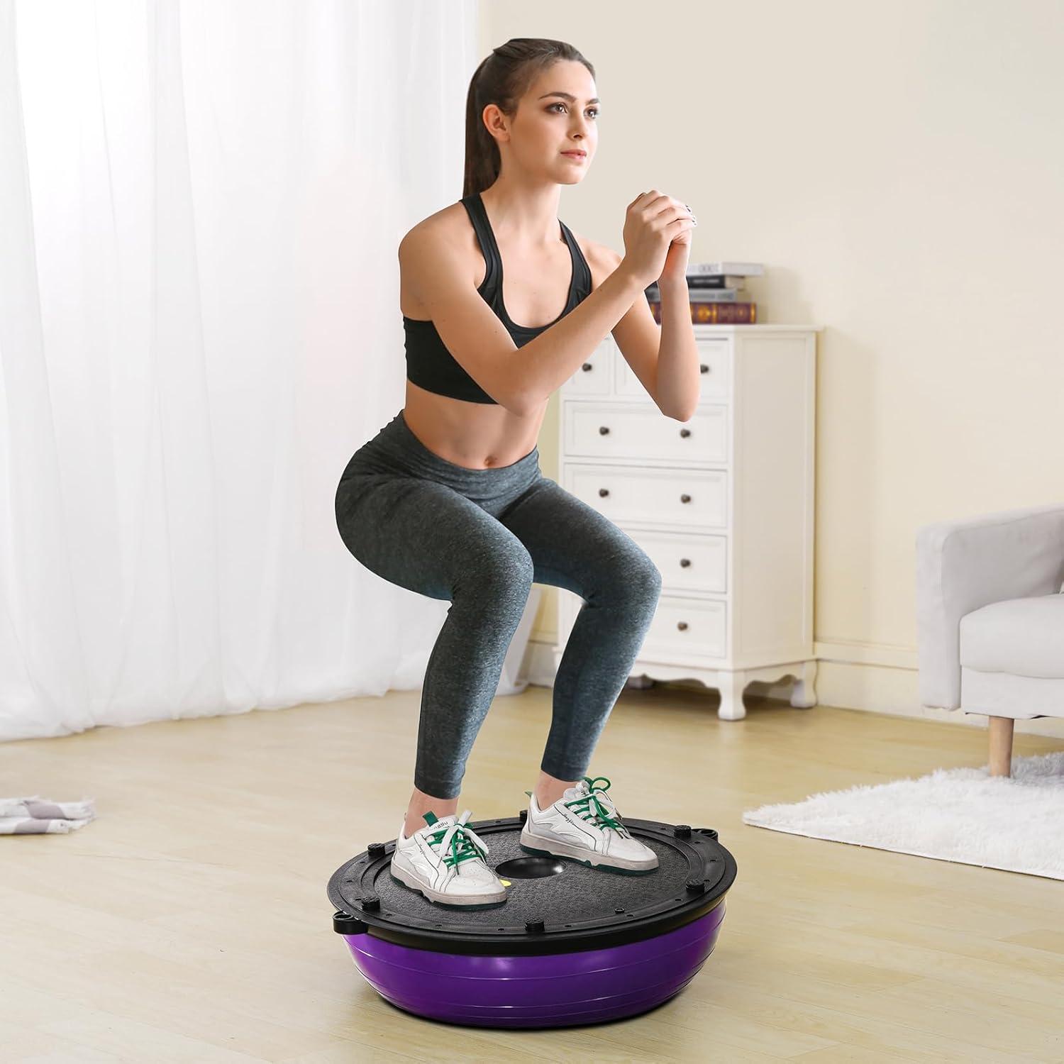 image:imageVEVOR Half Exercise Ball Trainer 2326 inch Balance Ball Trainer 1500lbs Capacity Stability Ball Yoga Ball with Resistance Bands amp Foot Pump Strength Fitness Ball for Home Gym Full Body Workout23 Ripple Purple