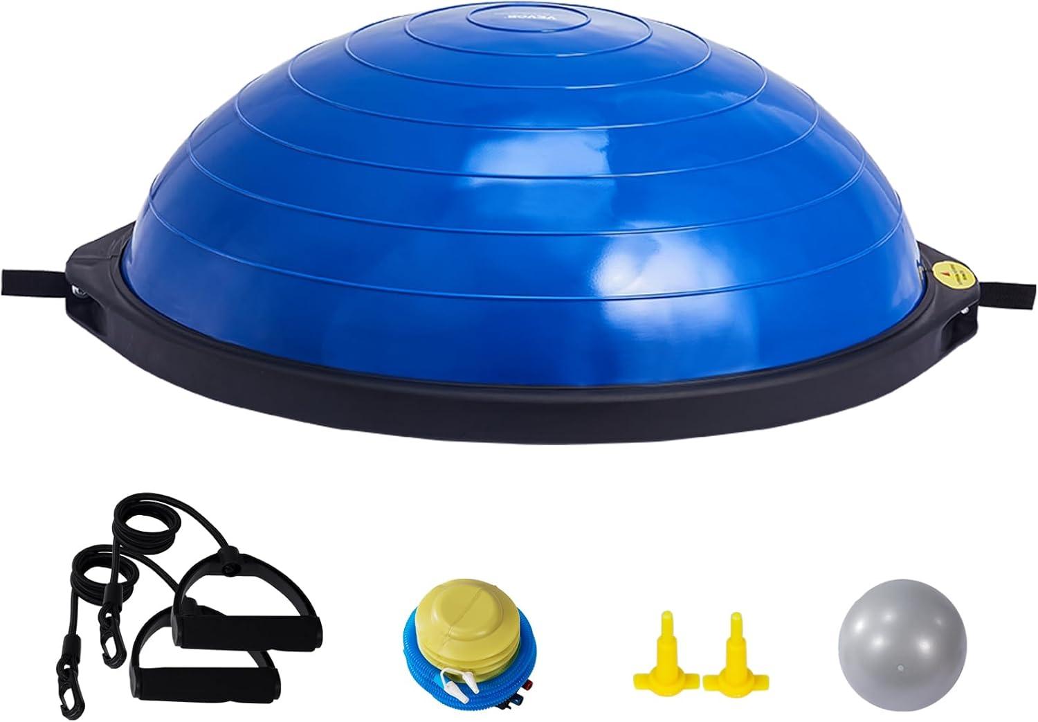 image:imageVEVOR Half Exercise Ball Trainer 2326 inch Balance Ball Trainer 1500lbs Capacity Stability Ball Yoga Ball with Resistance Bands amp Foot Pump Strength Fitness Ball for Home Gym Full Body Workout26 Ripple Blue