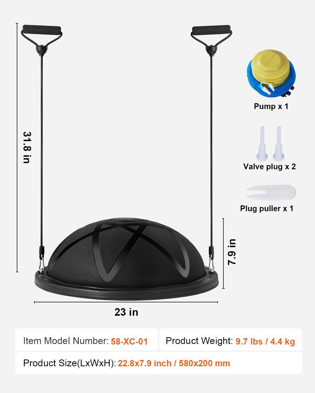 image:imageVEVOR Half Exercise Ball Trainer 2326 inch Balance Ball Trainer 1500lbs Capacity Stability Ball Yoga Ball with Resistance Bands amp Foot Pump Strength Fitness Ball for Home Gym Full Body Workout23 Particle Black