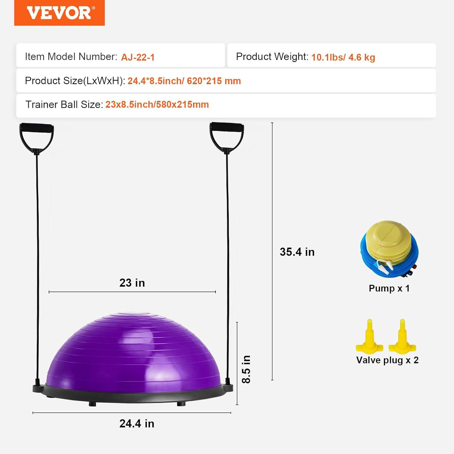 image:imageVEVOR Half Exercise Ball Trainer 2326 inch Balance Ball Trainer 1500lbs Capacity Stability Ball Yoga Ball with Resistance Bands amp Foot Pump Strength Fitness Ball for Home Gym Full Body Workout23 Ripple Purple