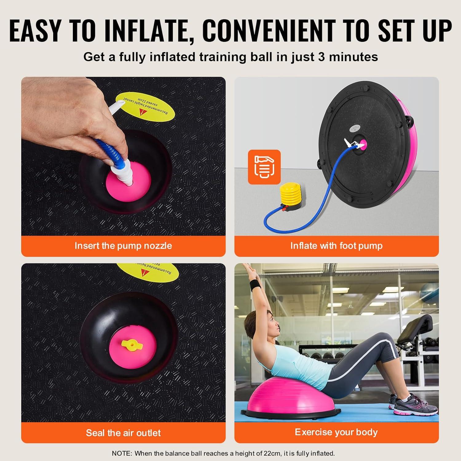 image:imageVEVOR Half Exercise Ball Trainer 2326 inch Balance Ball Trainer 1500lbs Capacity Stability Ball Yoga Ball with Resistance Bands amp Foot Pump Strength Fitness Ball for Home Gym Full Body Workout23 Ripple Pink
