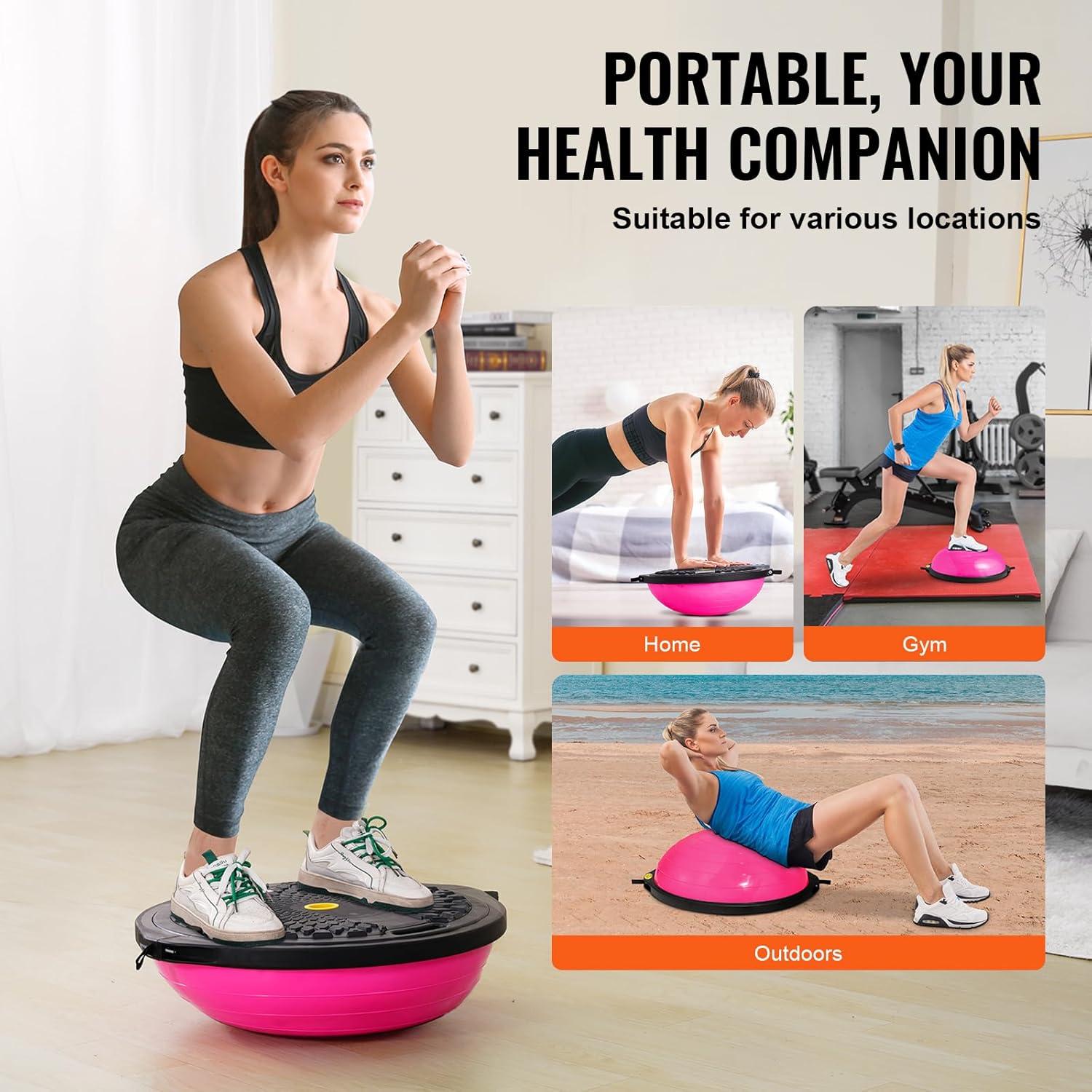 image:imageVEVOR Half Exercise Ball Trainer 2326 inch Balance Ball Trainer 1500lbs Capacity Stability Ball Yoga Ball with Resistance Bands amp Foot Pump Strength Fitness Ball for Home Gym Full Body Workout26 Ripple Pink