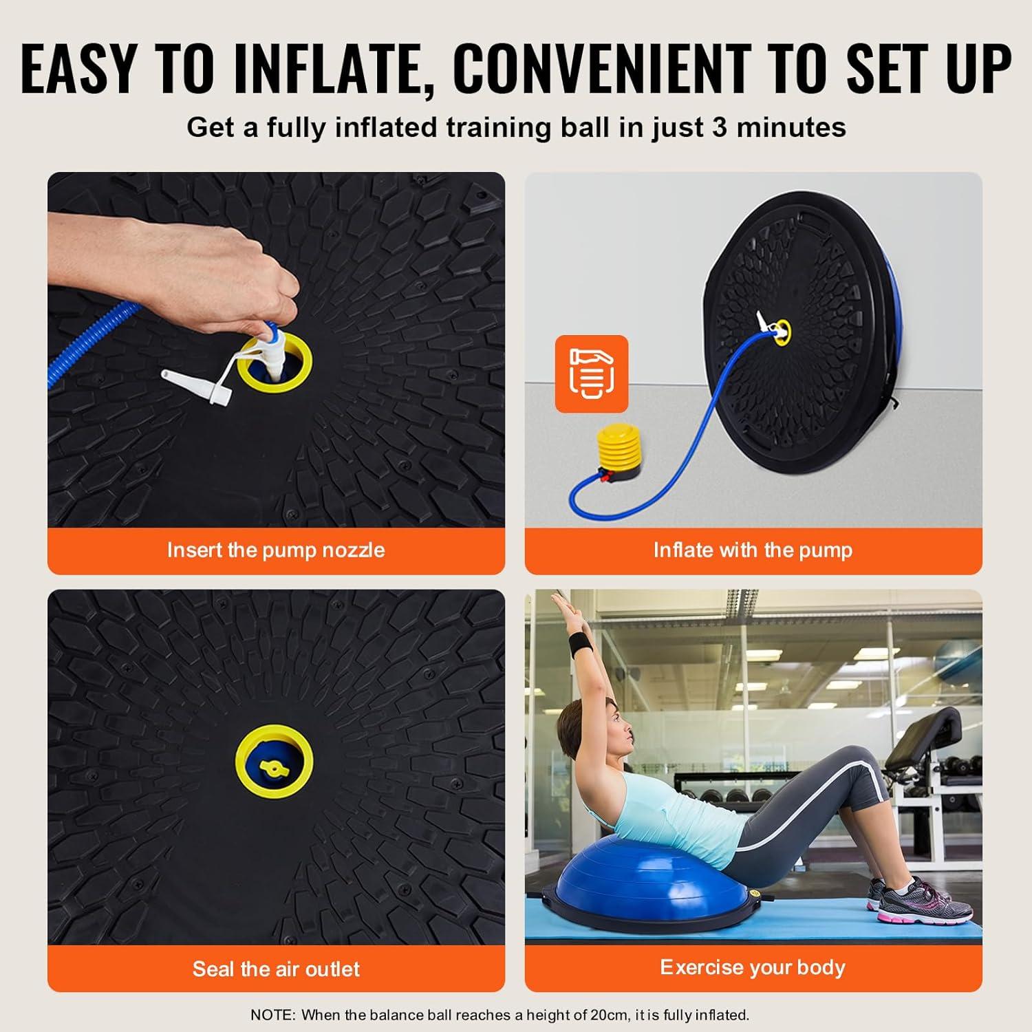 image:imageVEVOR Half Exercise Ball Trainer 2326 inch Balance Ball Trainer 1500lbs Capacity Stability Ball Yoga Ball with Resistance Bands amp Foot Pump Strength Fitness Ball for Home Gym Full Body Workout26 Ripple Blue