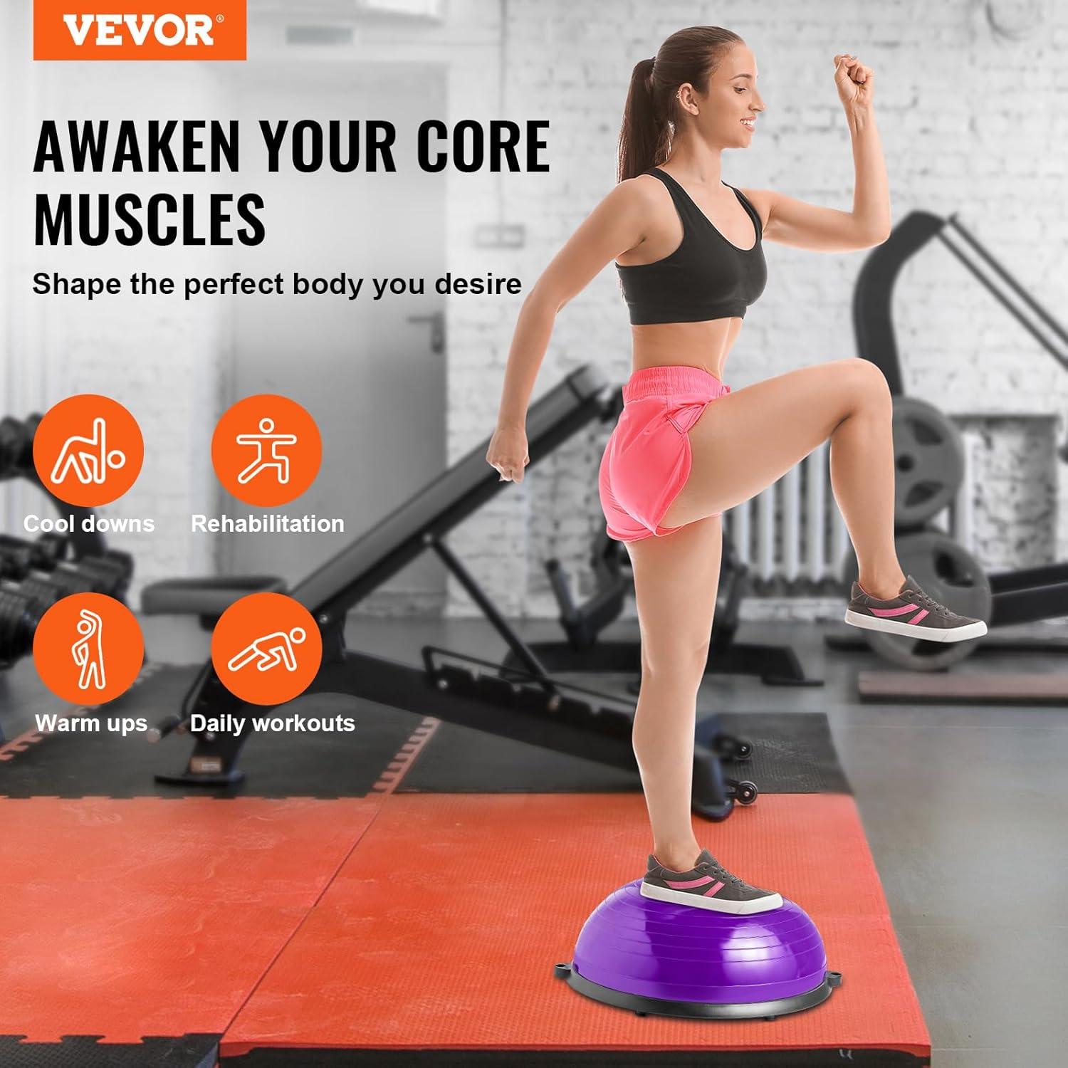 image:imageVEVOR Half Exercise Ball Trainer 2326 inch Balance Ball Trainer 1500lbs Capacity Stability Ball Yoga Ball with Resistance Bands amp Foot Pump Strength Fitness Ball for Home Gym Full Body Workout23 Ripple Purple