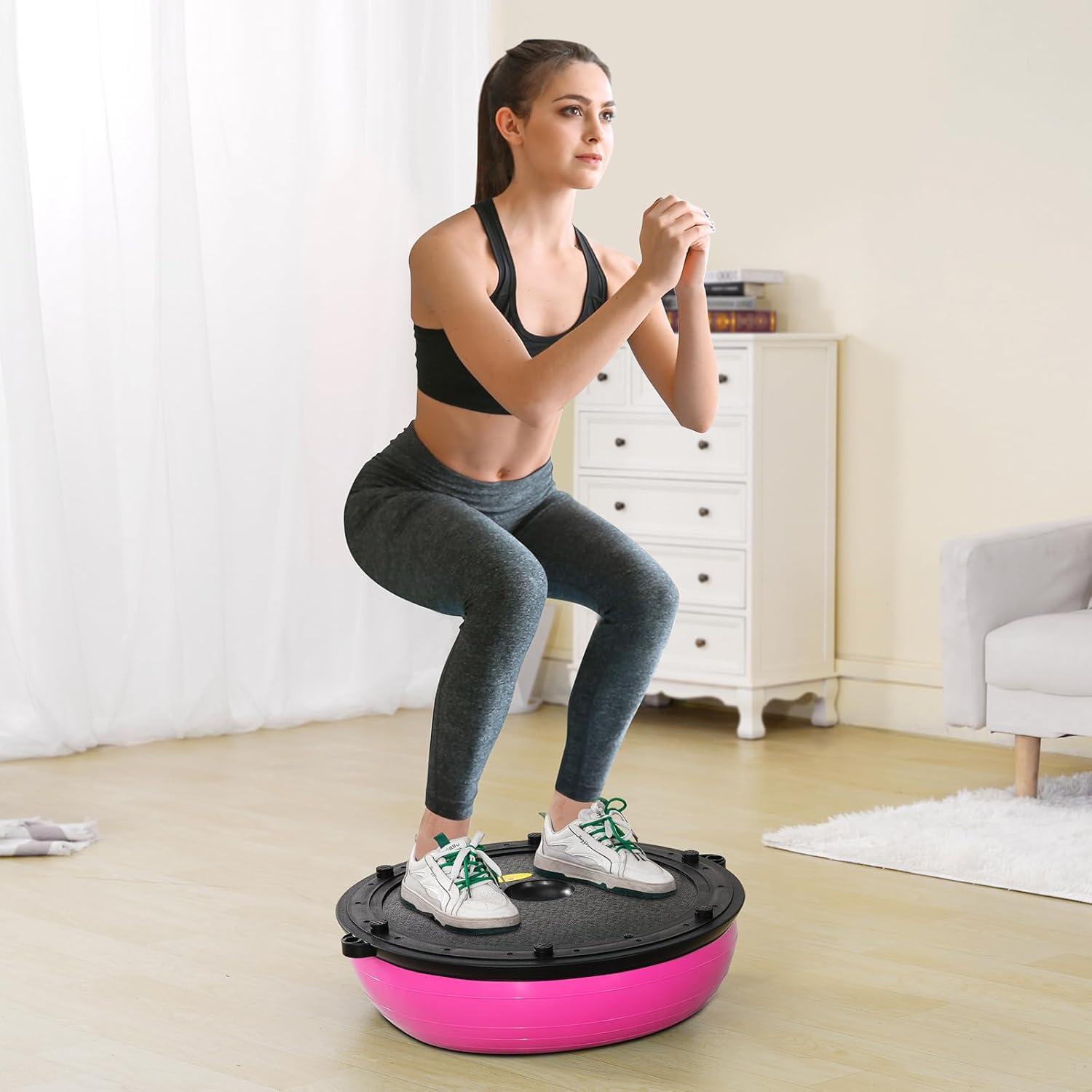 image:imageVEVOR Half Exercise Ball Trainer 2326 inch Balance Ball Trainer 1500lbs Capacity Stability Ball Yoga Ball with Resistance Bands amp Foot Pump Strength Fitness Ball for Home Gym Full Body Workout23 Ripple Pink