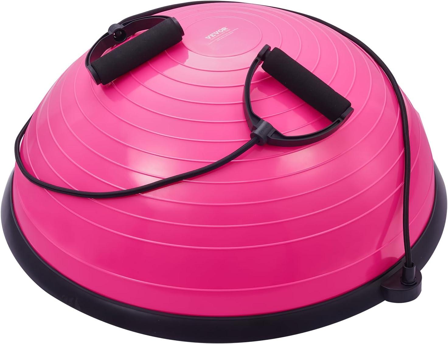 image:imageVEVOR Half Exercise Ball Trainer 2326 inch Balance Ball Trainer 1500lbs Capacity Stability Ball Yoga Ball with Resistance Bands amp Foot Pump Strength Fitness Ball for Home Gym Full Body Workout23 Ripple Pink