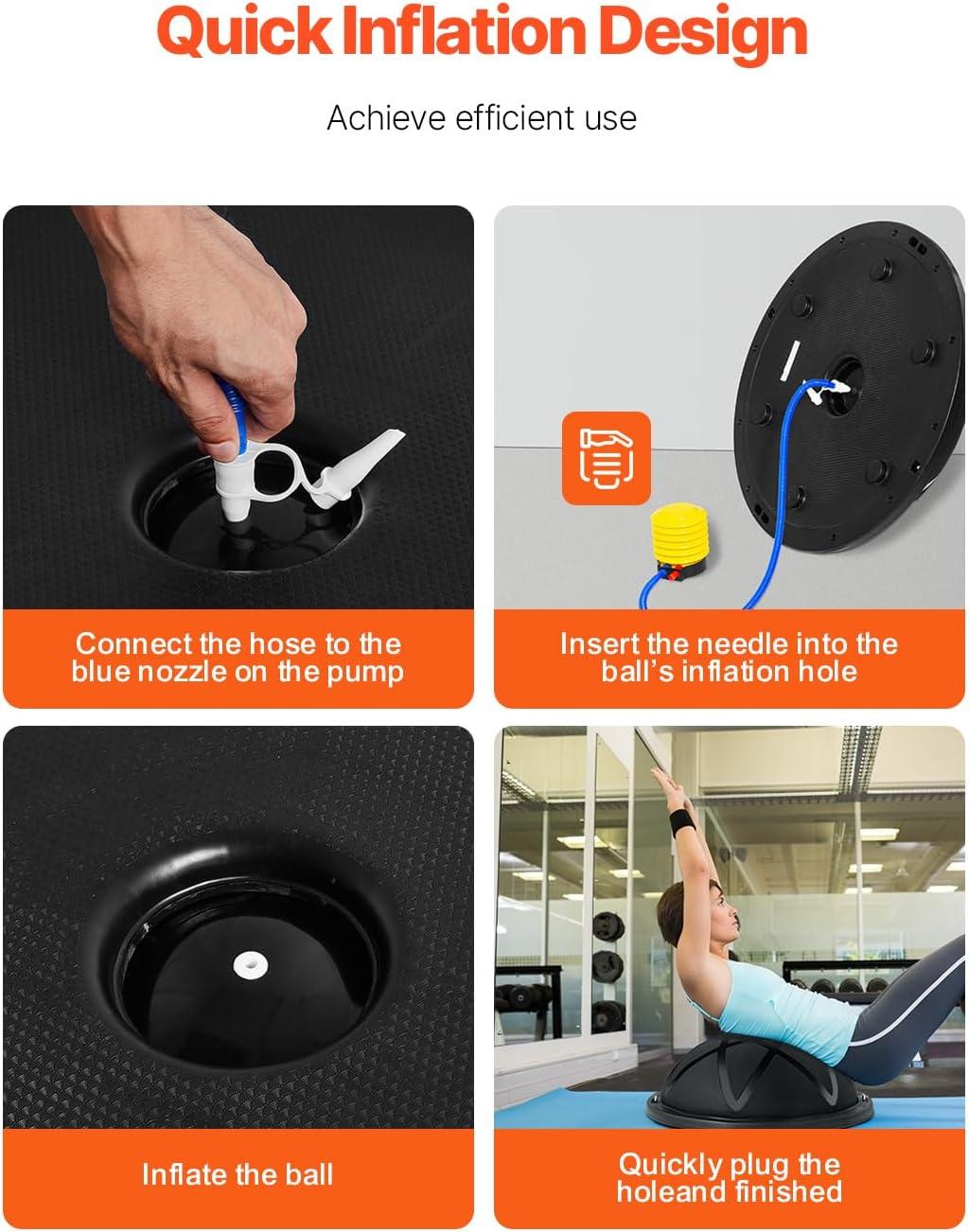 image:imageVEVOR Half Exercise Ball Trainer 2326 inch Balance Ball Trainer 1500lbs Capacity Stability Ball Yoga Ball with Resistance Bands amp Foot Pump Strength Fitness Ball for Home Gym Full Body Workout23 Particle Black