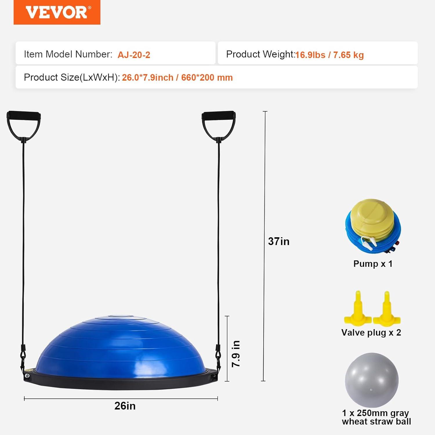 image:imageVEVOR Half Exercise Ball Trainer 2326 inch Balance Ball Trainer 1500lbs Capacity Stability Ball Yoga Ball with Resistance Bands amp Foot Pump Strength Fitness Ball for Home Gym Full Body Workout26 Ripple Blue
