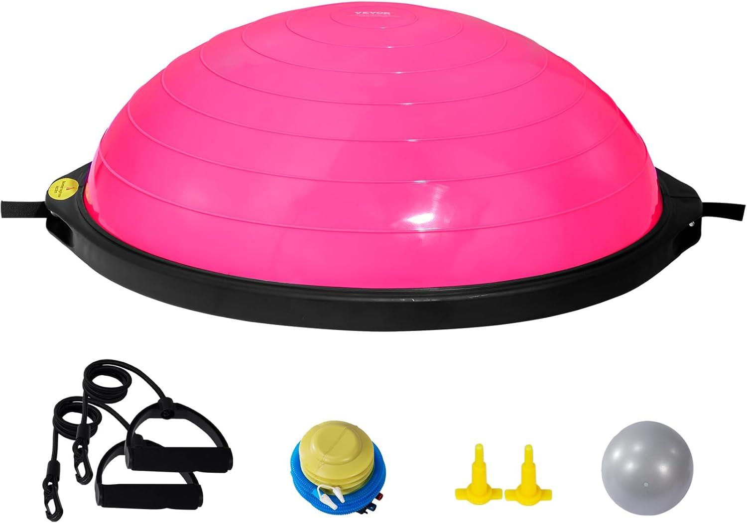 image:imageVEVOR Half Exercise Ball Trainer 2326 inch Balance Ball Trainer 1500lbs Capacity Stability Ball Yoga Ball with Resistance Bands amp Foot Pump Strength Fitness Ball for Home Gym Full Body Workout26 Ripple Pink