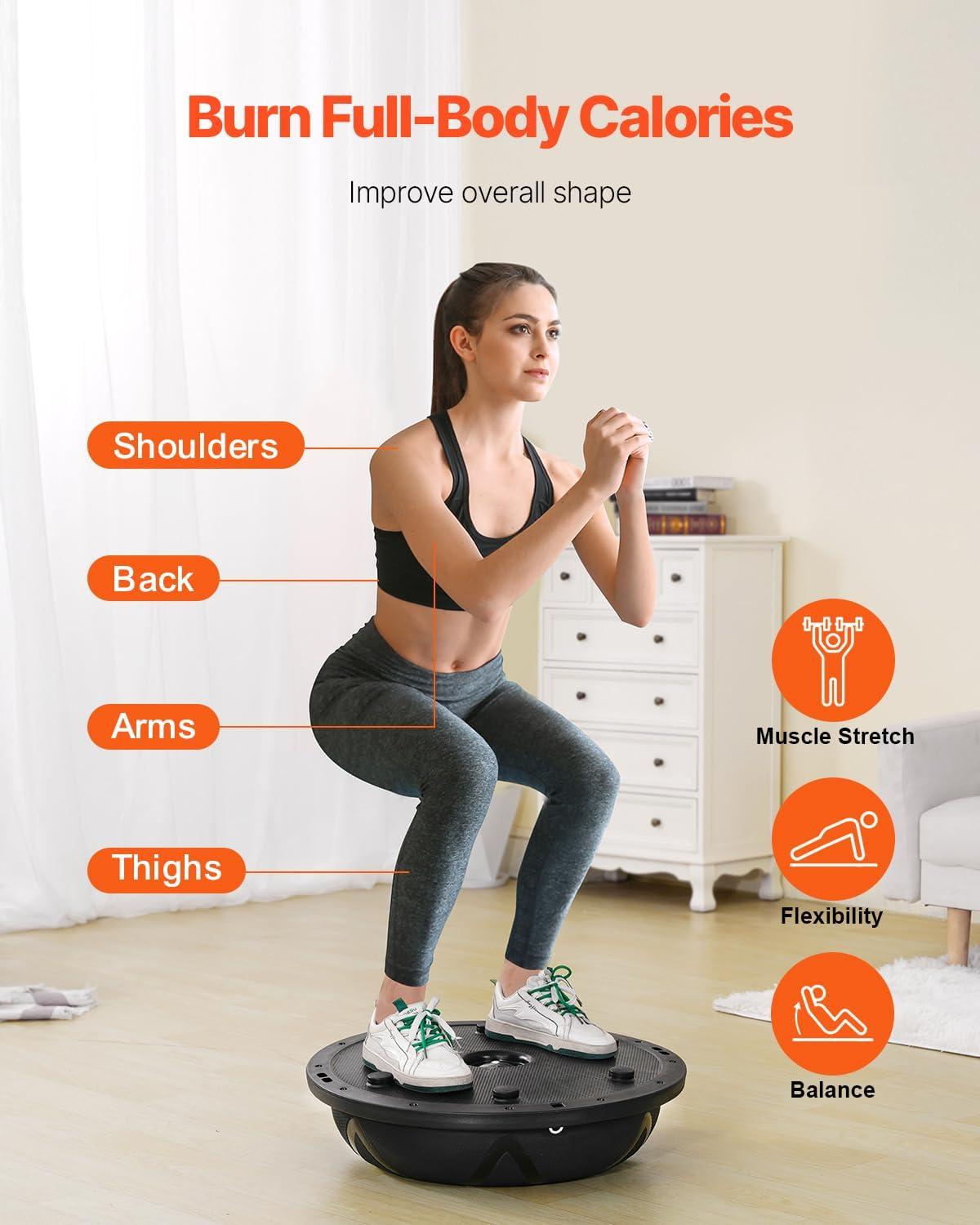 image:imageVEVOR Half Exercise Ball Trainer 2326 inch Balance Ball Trainer 1500lbs Capacity Stability Ball Yoga Ball with Resistance Bands amp Foot Pump Strength Fitness Ball for Home Gym Full Body Workout23 Particle Black