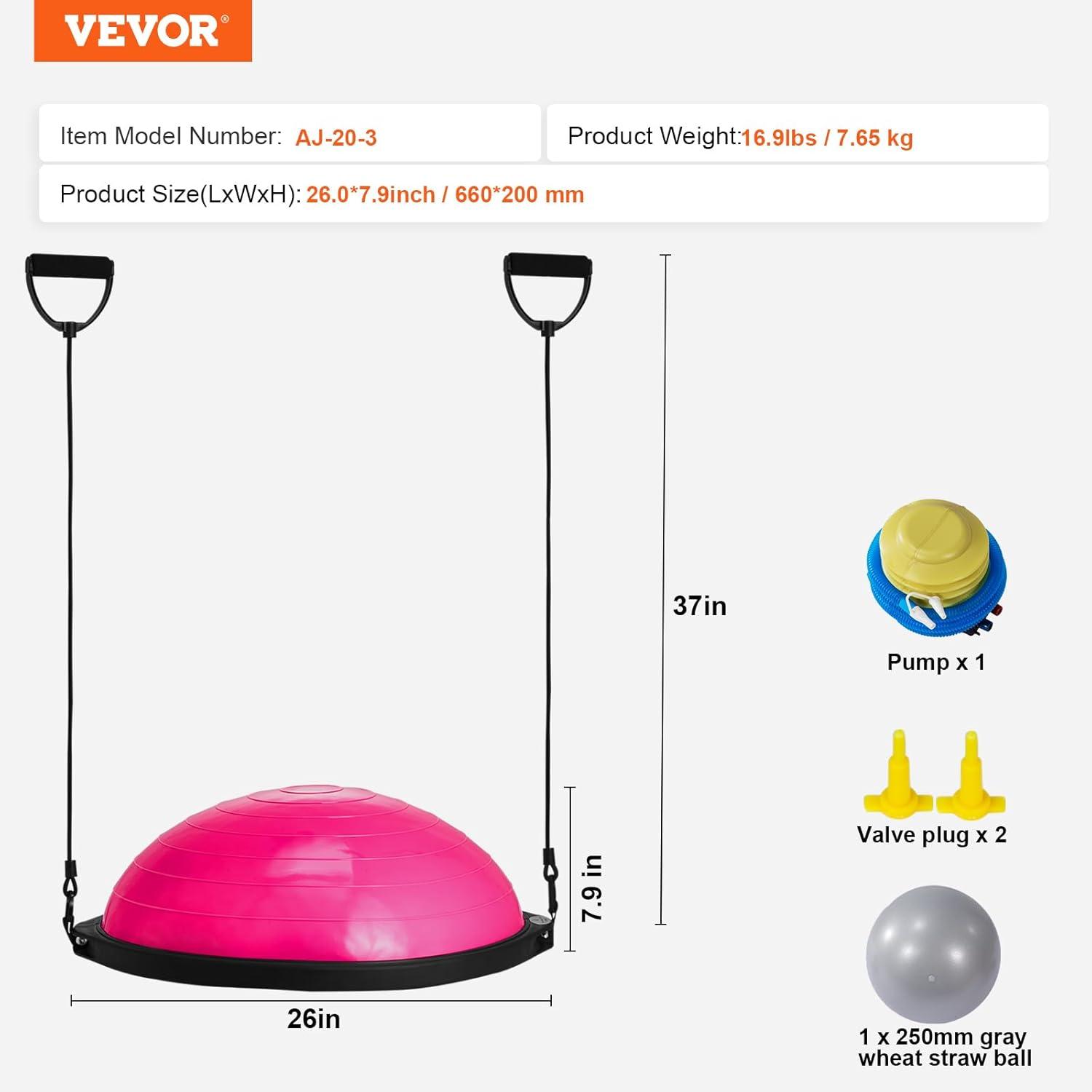 image:imageVEVOR Half Exercise Ball Trainer 2326 inch Balance Ball Trainer 1500lbs Capacity Stability Ball Yoga Ball with Resistance Bands amp Foot Pump Strength Fitness Ball for Home Gym Full Body Workout26 Ripple Pink